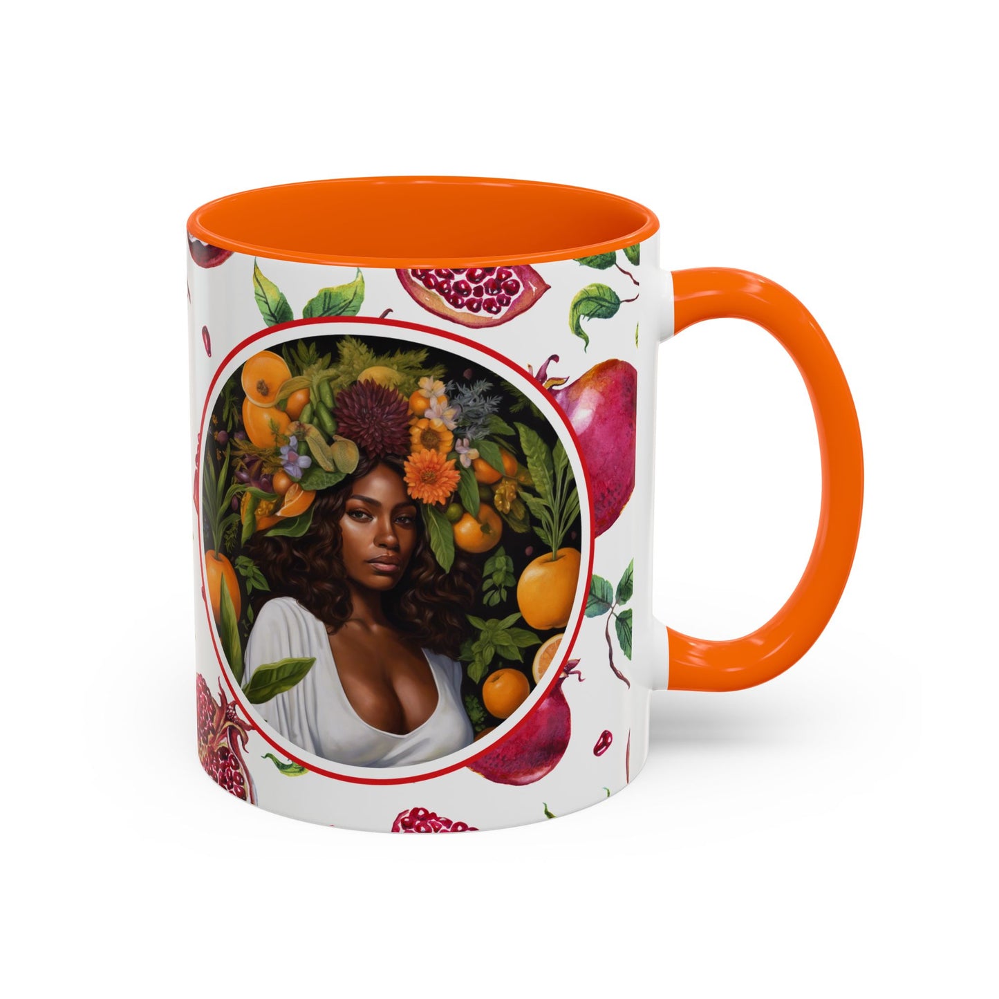 Organically Me Red and White Regina Pomegranate Plant Garden Vegan Ceramic Plant Mug with Black woman (11oz) 8 Color Combos