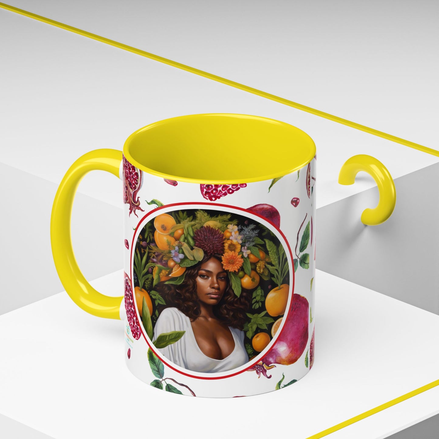 Organically Me Red and White Regina Pomegranate Plant Garden Vegan Ceramic Plant Mug with Black woman (11oz) 8 Color Combos