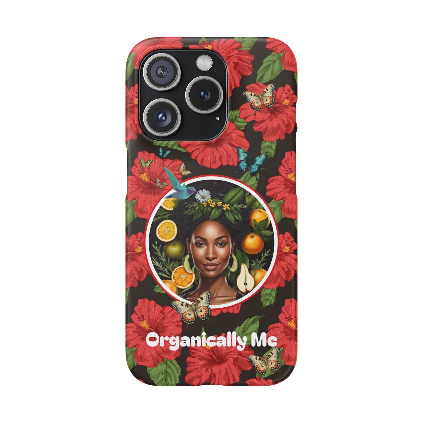 Organically Me Red and White Hibiscus Plant Garden Snap Phone Case with Black Woman, for iPhone and Android