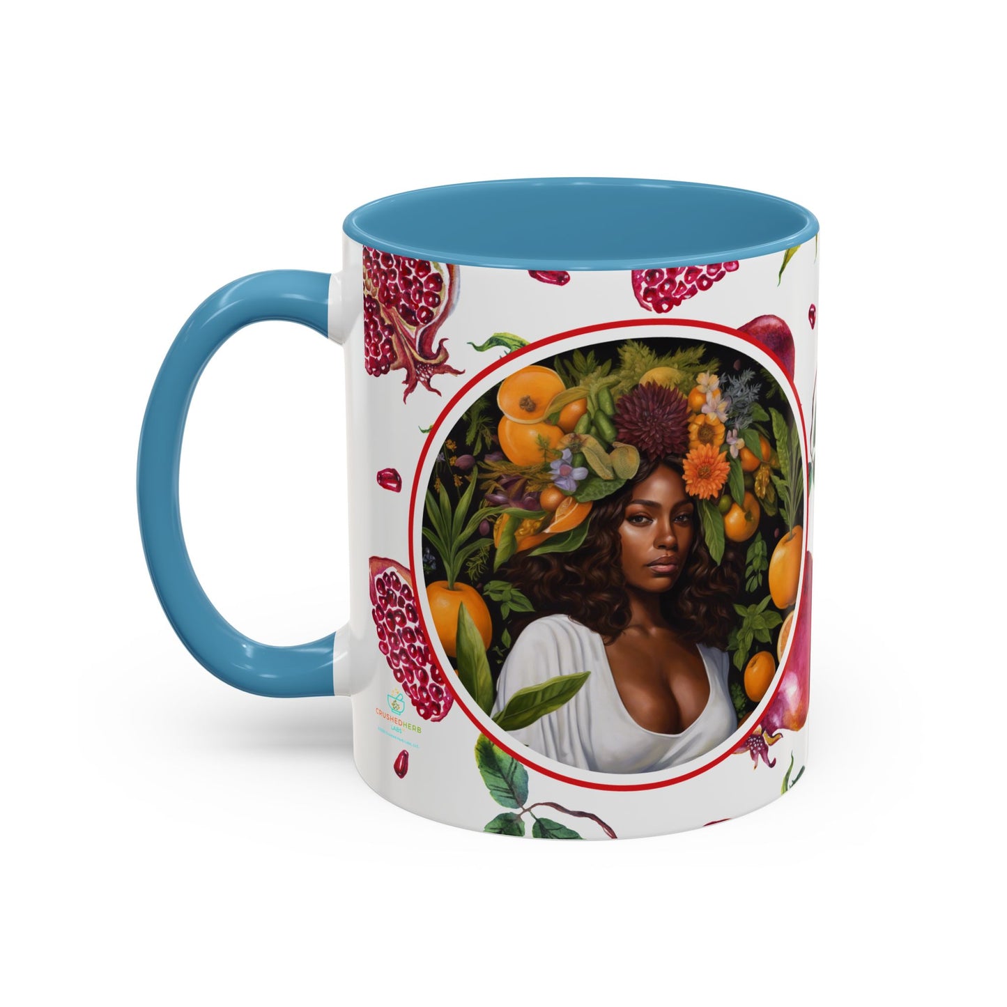 Organically Me Red and White Regina Pomegranate Plant Garden Vegan Ceramic Plant Mug with Black woman (11oz) 8 Color Combos