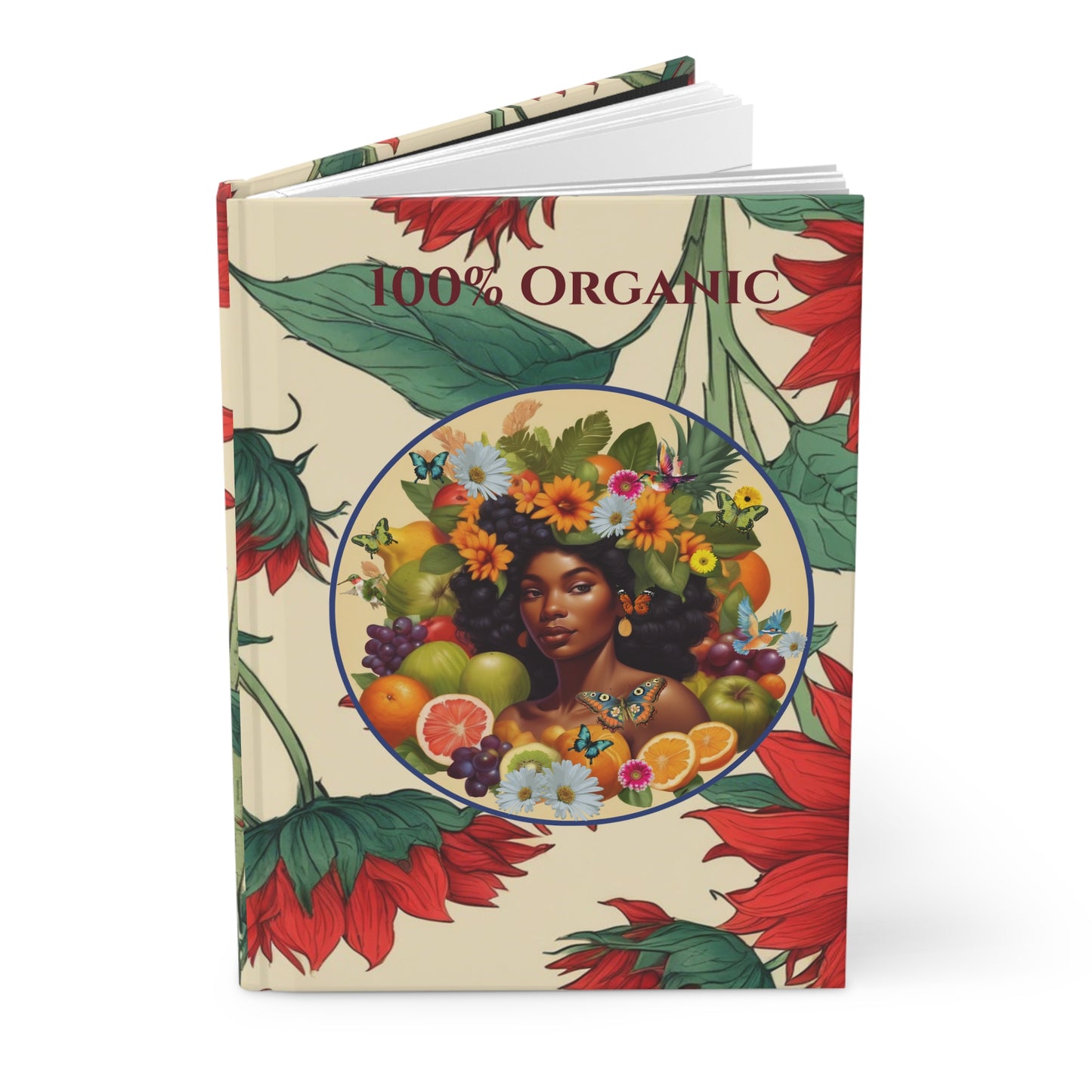 Organically Me Sunflower Red Plant, Garden & Vegan Hardcover Journal, Matte 150 pages, Black women