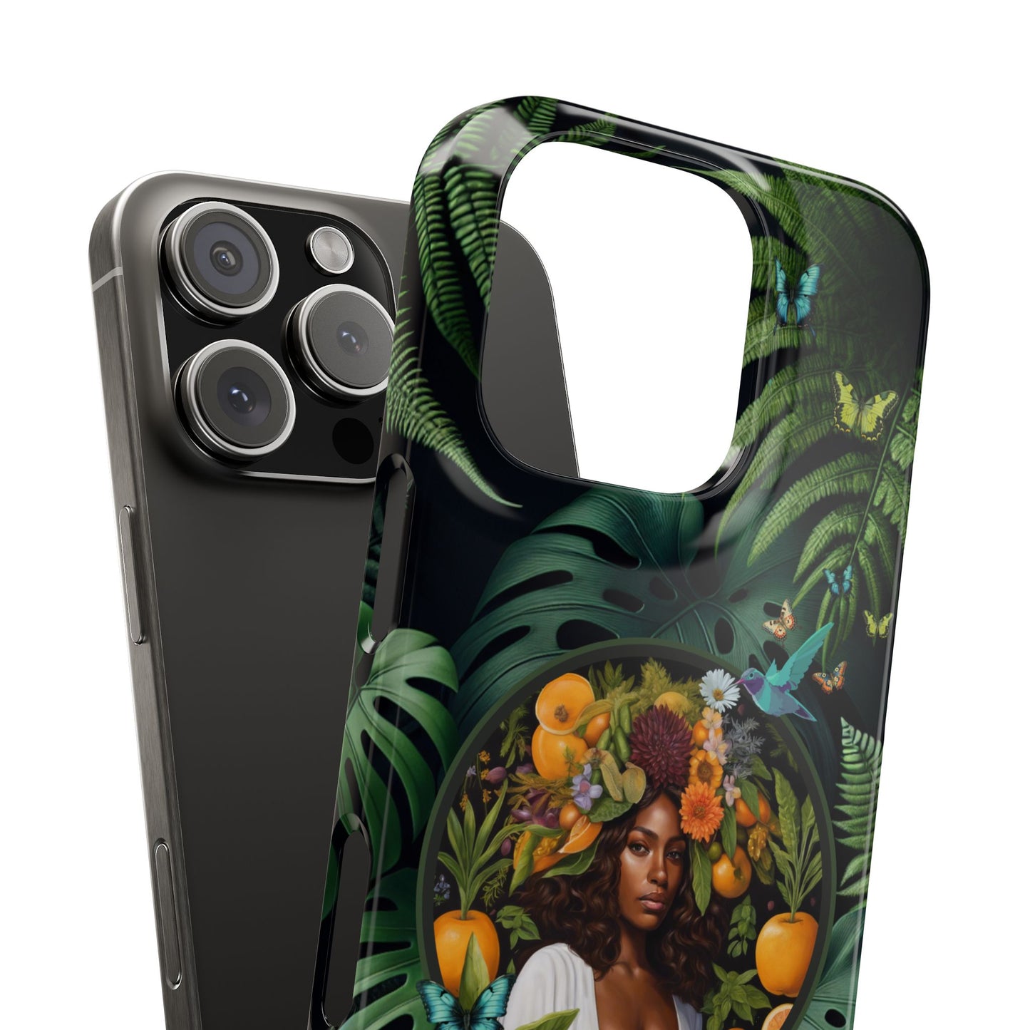 100% Organic A Fern Monstera Plant Garden Snap Phone Case with Black Woman, for iPhone and Android Models