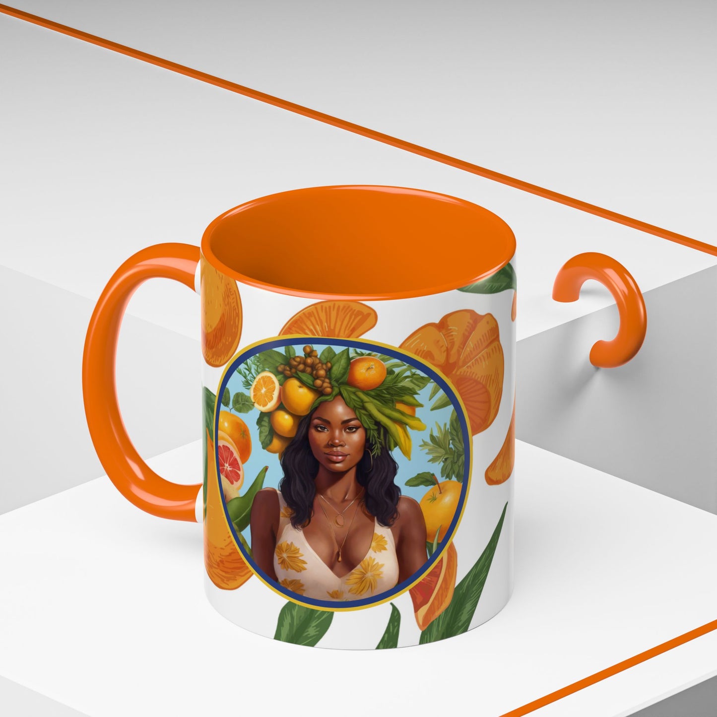 100% Organic Orange Plant Garden Vegan Ceramic Plant Mug with Black woman (11oz) 8 Color Combos