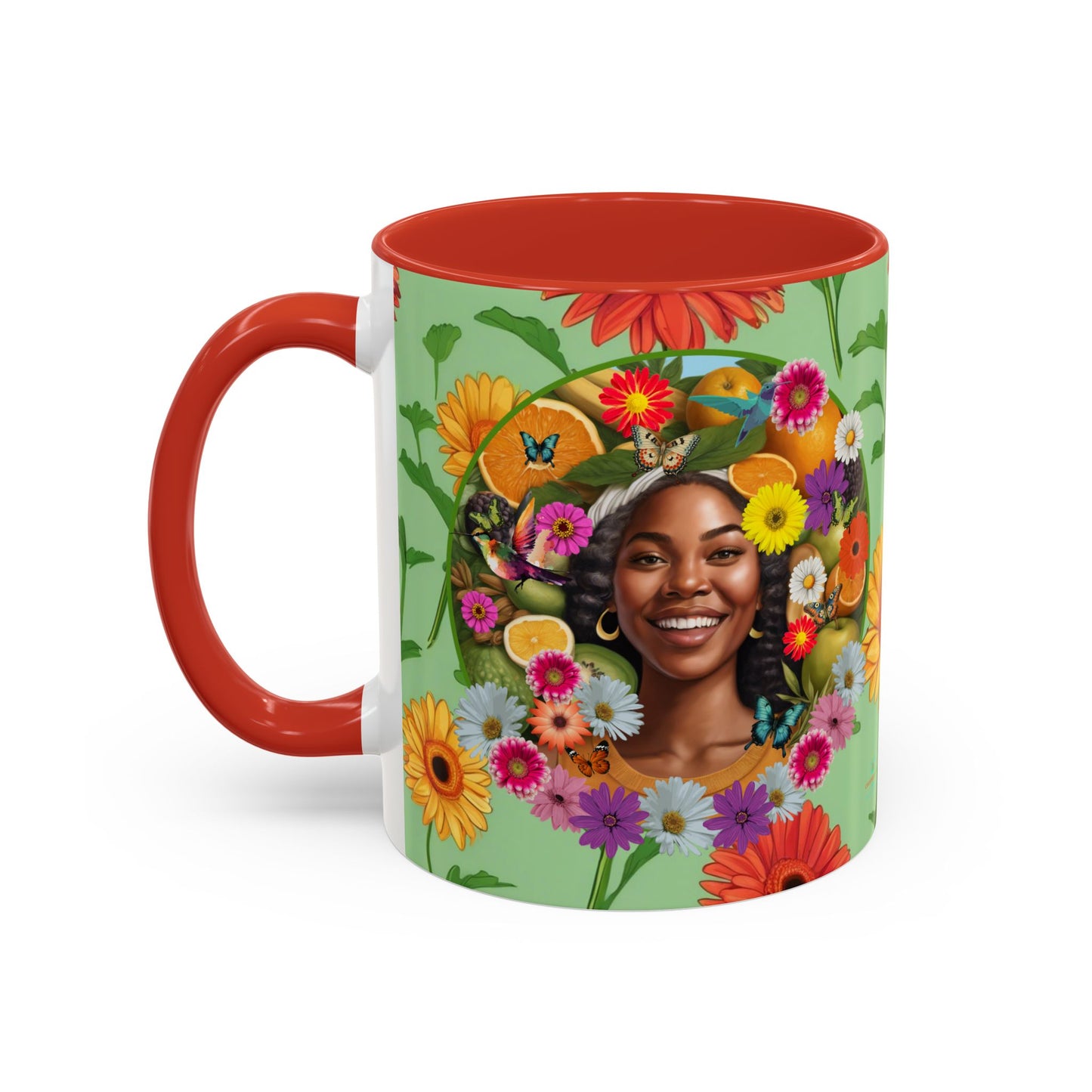 Organically Me A Joy Daisy Plant Garden Vegan Ceramic Plant Mug with Black woman (11oz) 8 Color Combos