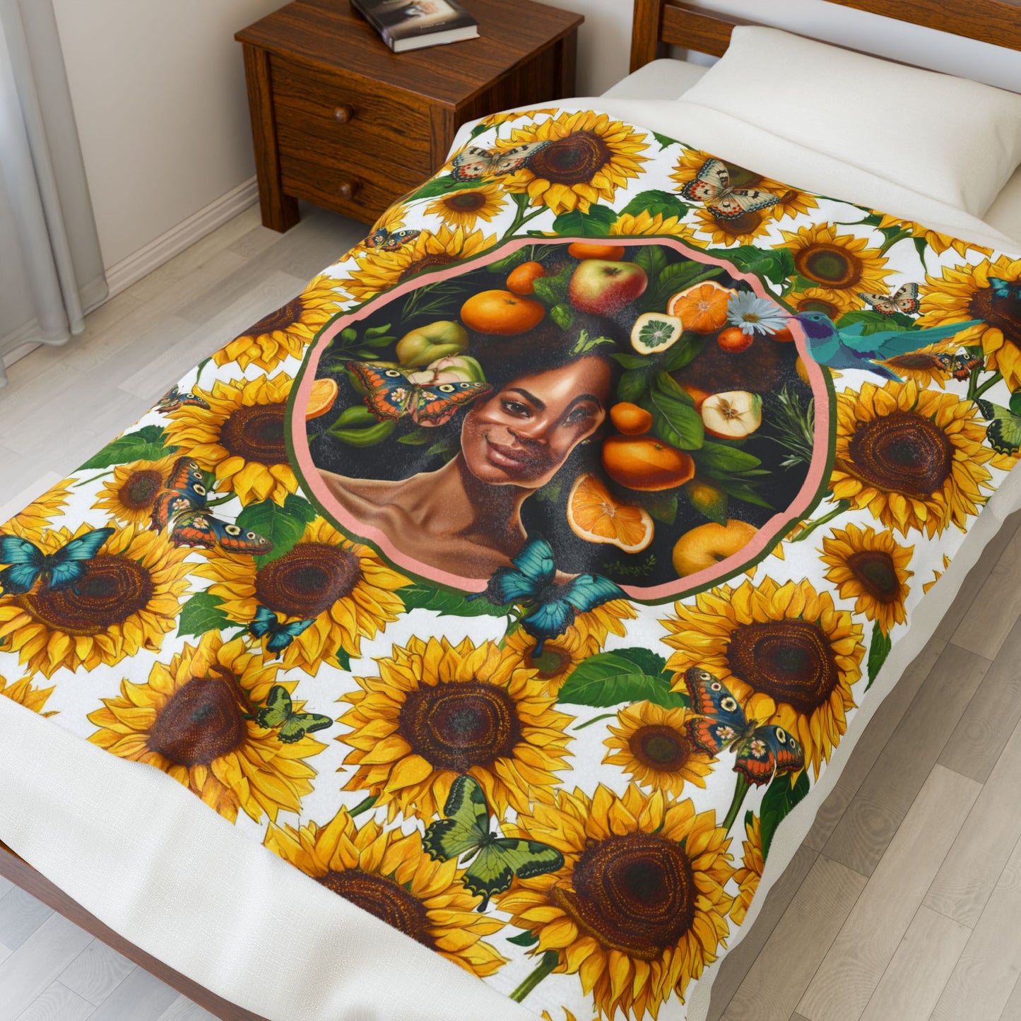Organically Me Sunflower Plant Garden Blanket, Wall Hanging, Tablecloth (Velveteen); 50 x 60in