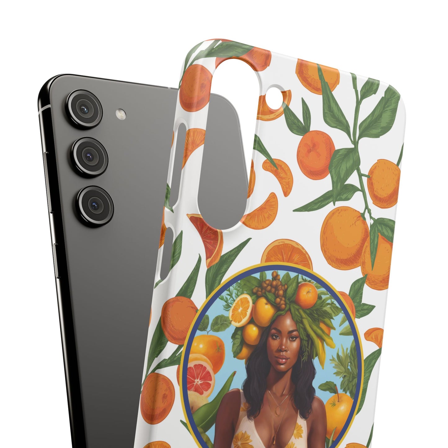 100% Organic Orange Plant Garden Snap Phone Case with Black Woman, Veggie Chic for Androids and iPhone models