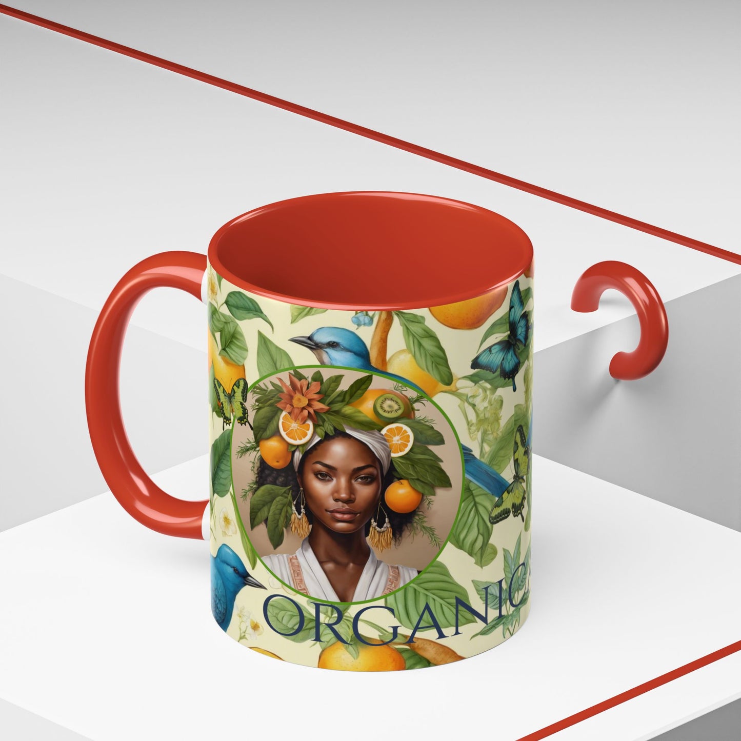 Organically Me A Lemon Bluebird Plant Garden Vegan Ceramic Plant Mug with Black woman (11oz) 8 Color Combos