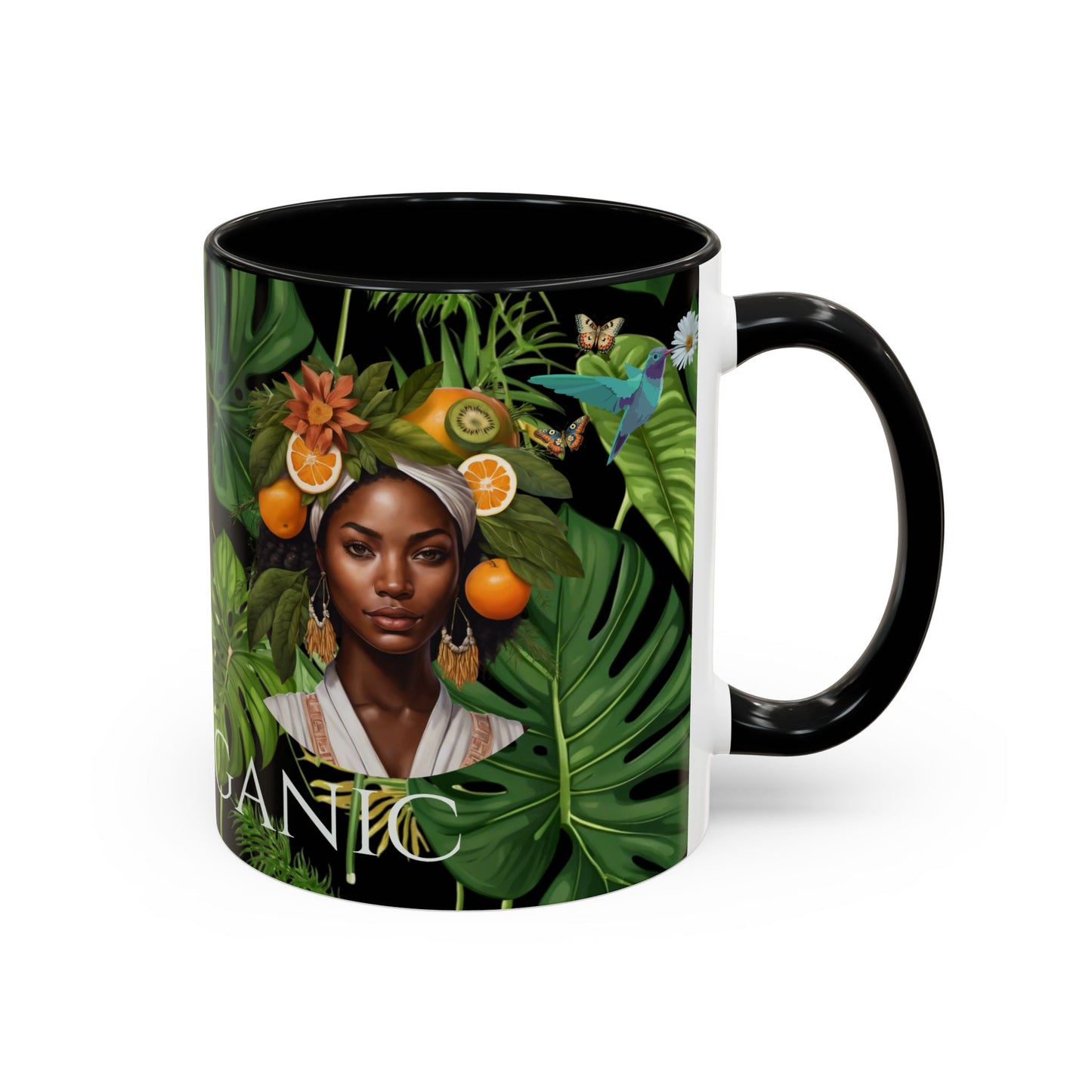 100% Organic Black Jungle Plant Garden Vegan Ceramic Plant Mug with (11oz) 8 Color Combos Double-Side Design
