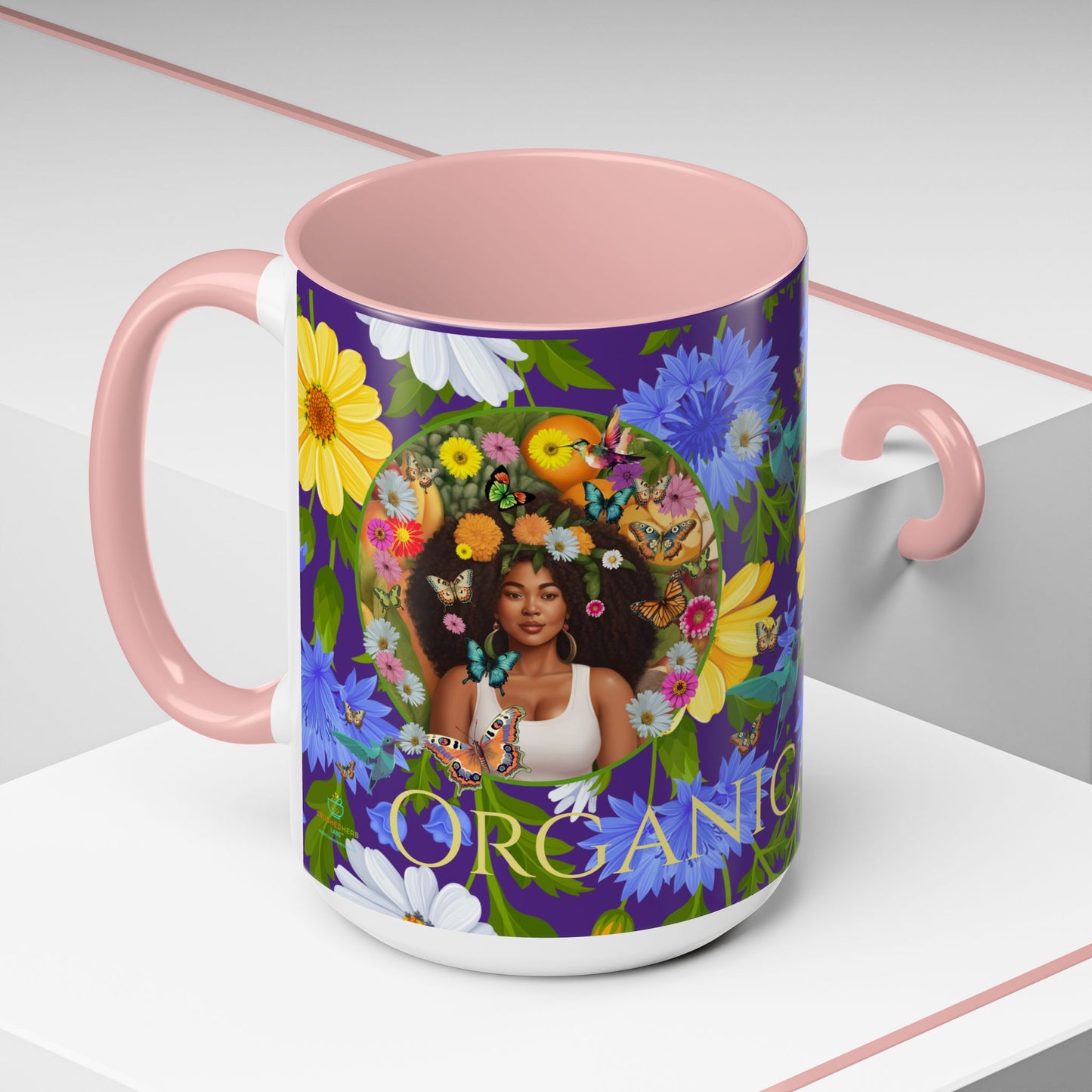 100% Organic Blue Gwen Plant Garden Vegan Ceramic Plant Mug with (11 or 15 oz) 8 Color Combos