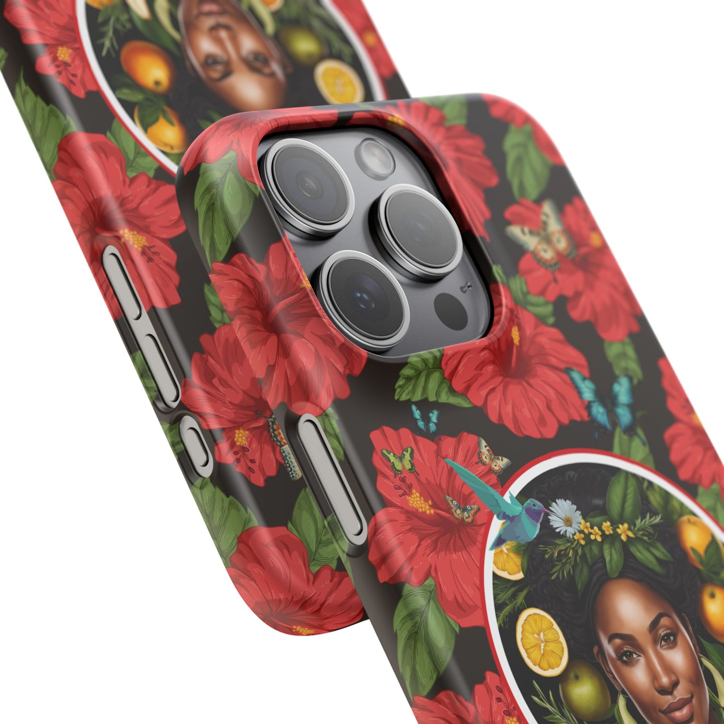 Organically Me Red and White Hibiscus Plant Garden Snap Phone Case with Black Woman, for iPhone and Android