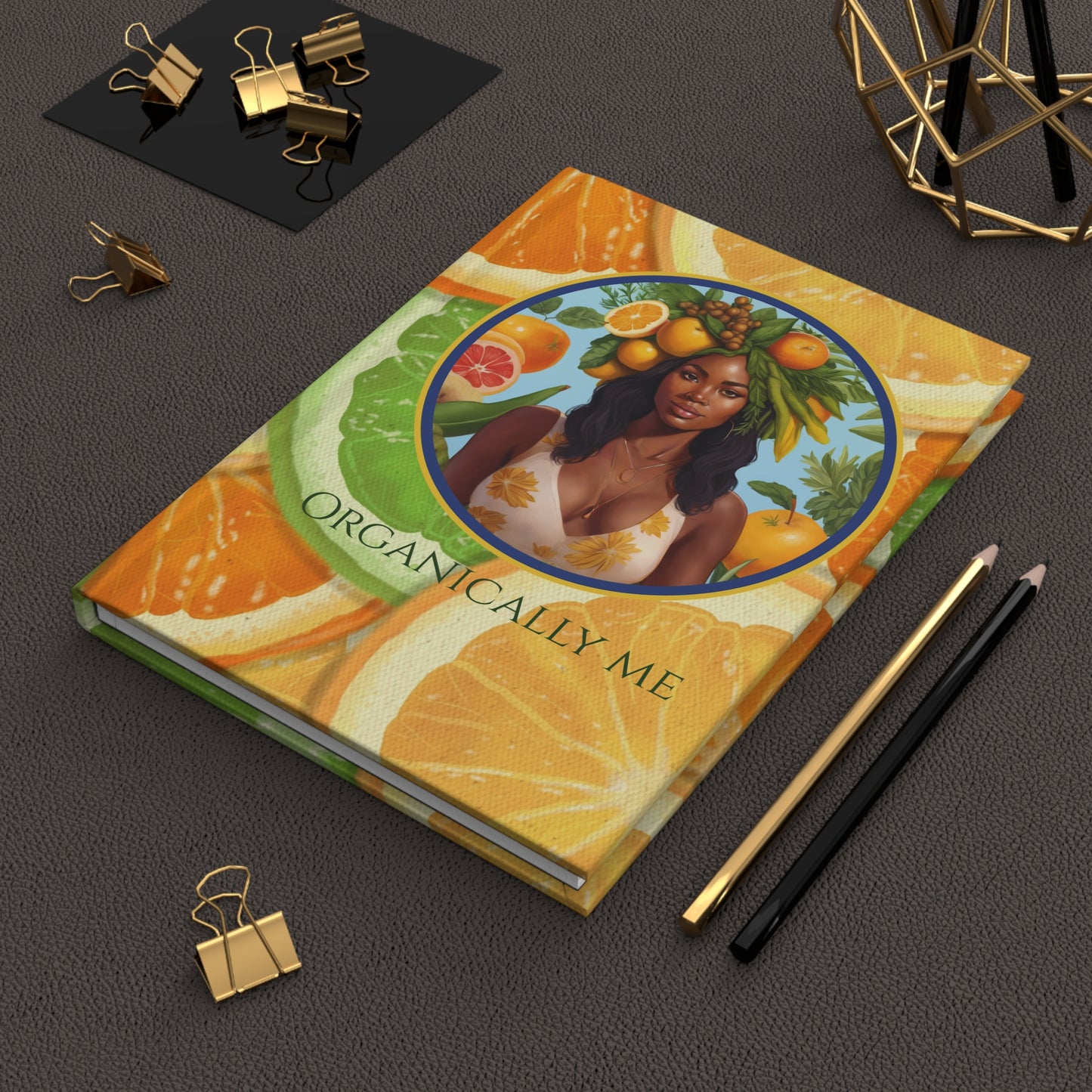 Organically Me Bright Citrus Plant, Garden & Vegan Hardcover Journal, Matte 150 pages, Black women