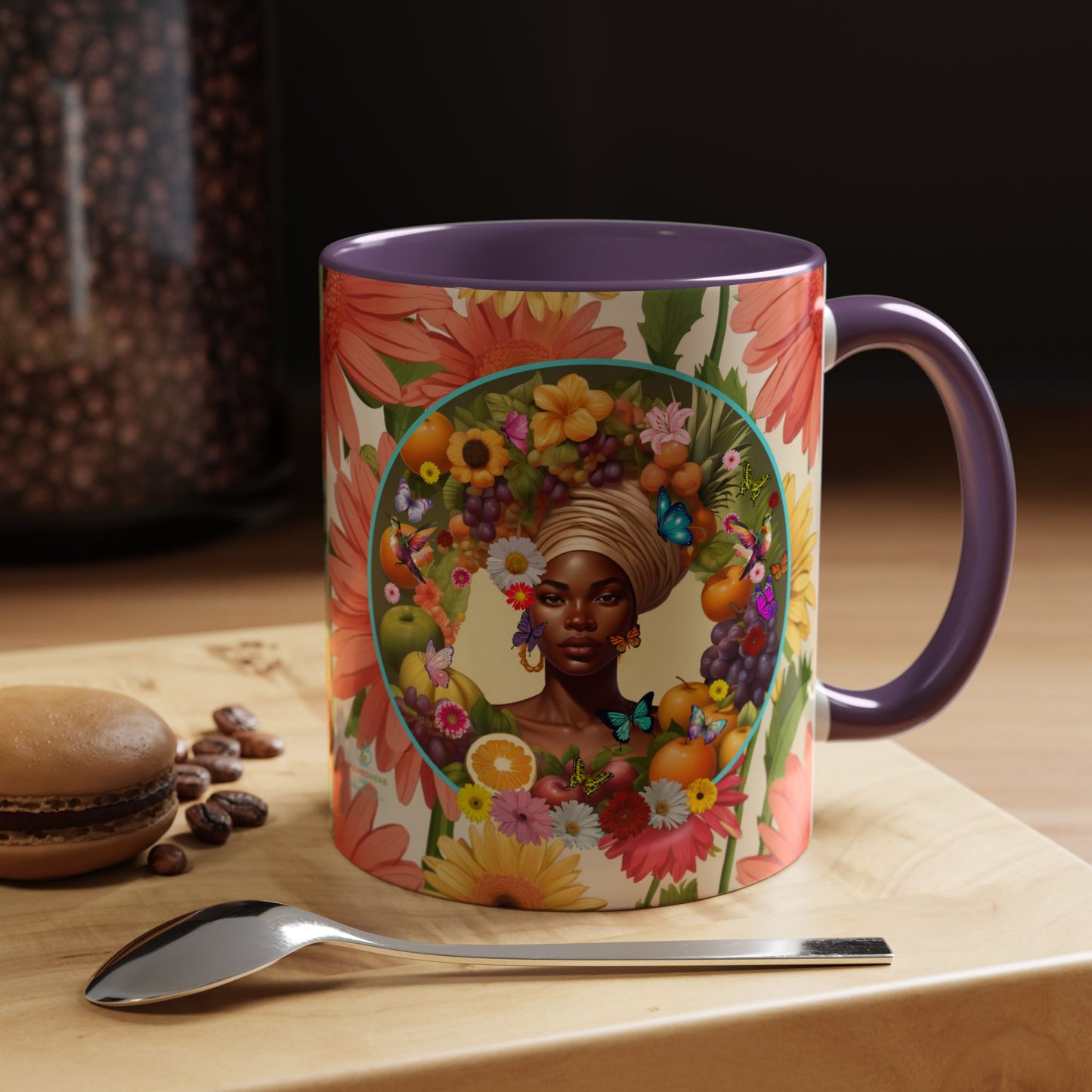 100% Organic Daisy Joy3 Plant Garden Vegan Ceramic Plant Mug, Black Woman Double Sided (11oz) 8 Color Combos