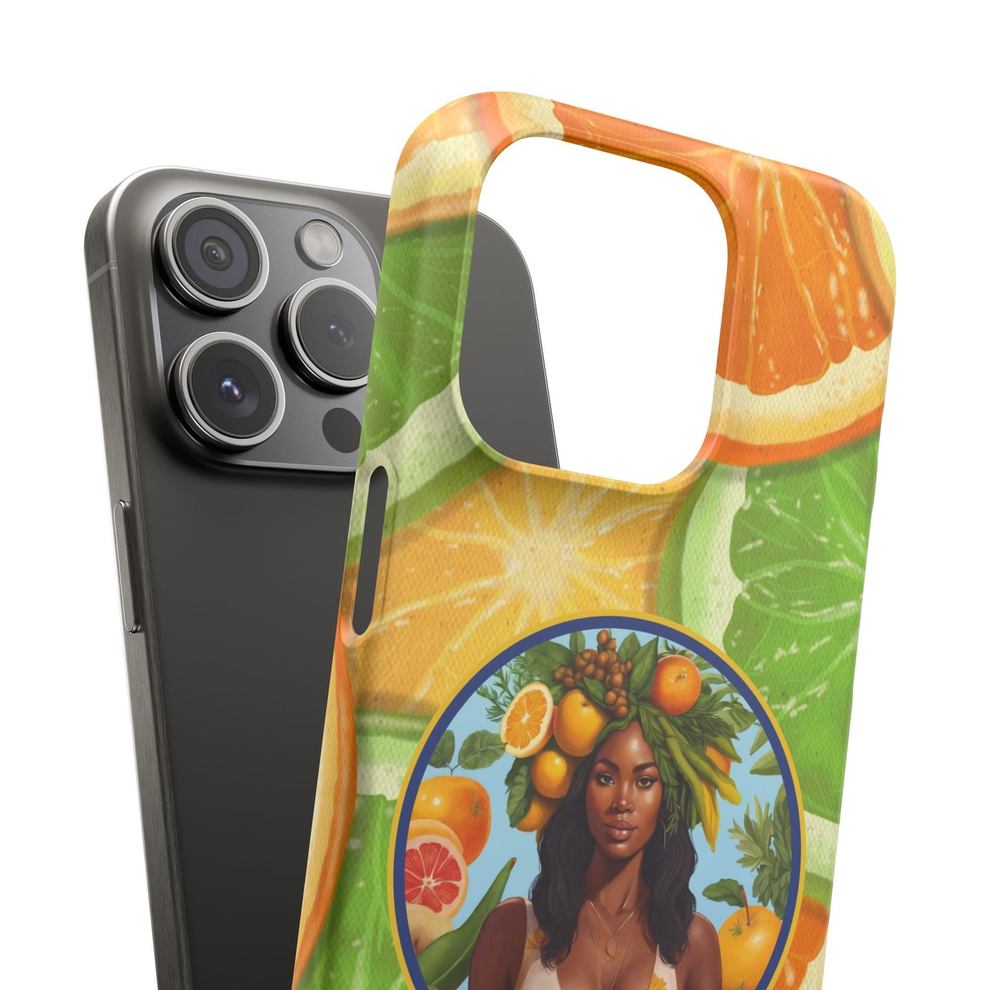 Organically Me Citrus Fruits Garden Snap Phone Case with Black Woman, Veggie Chic for Androids and iPhone models