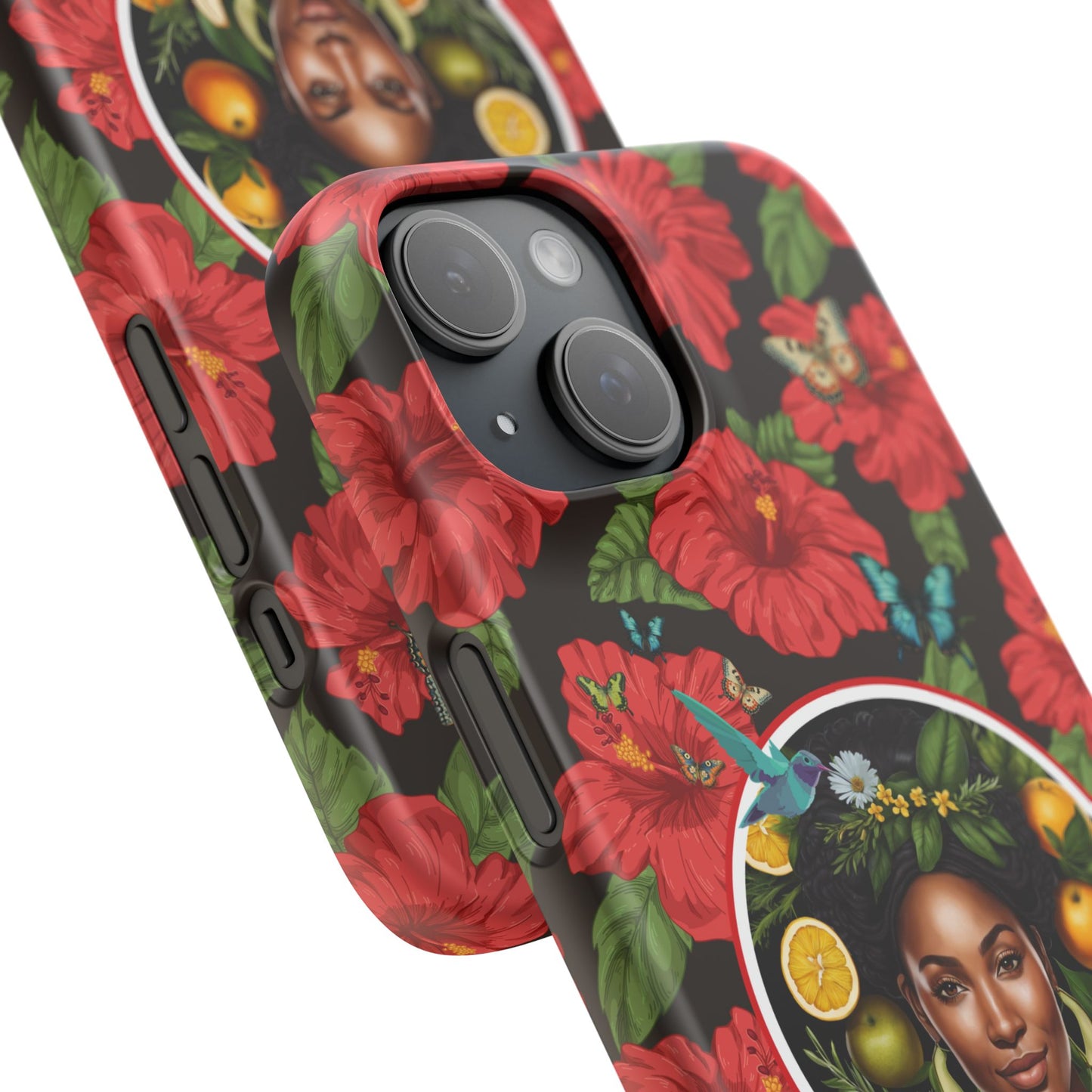 Organically Me Red and White Hibiscus Plant Garden Snap Phone Case with Black Woman, for iPhone and Android