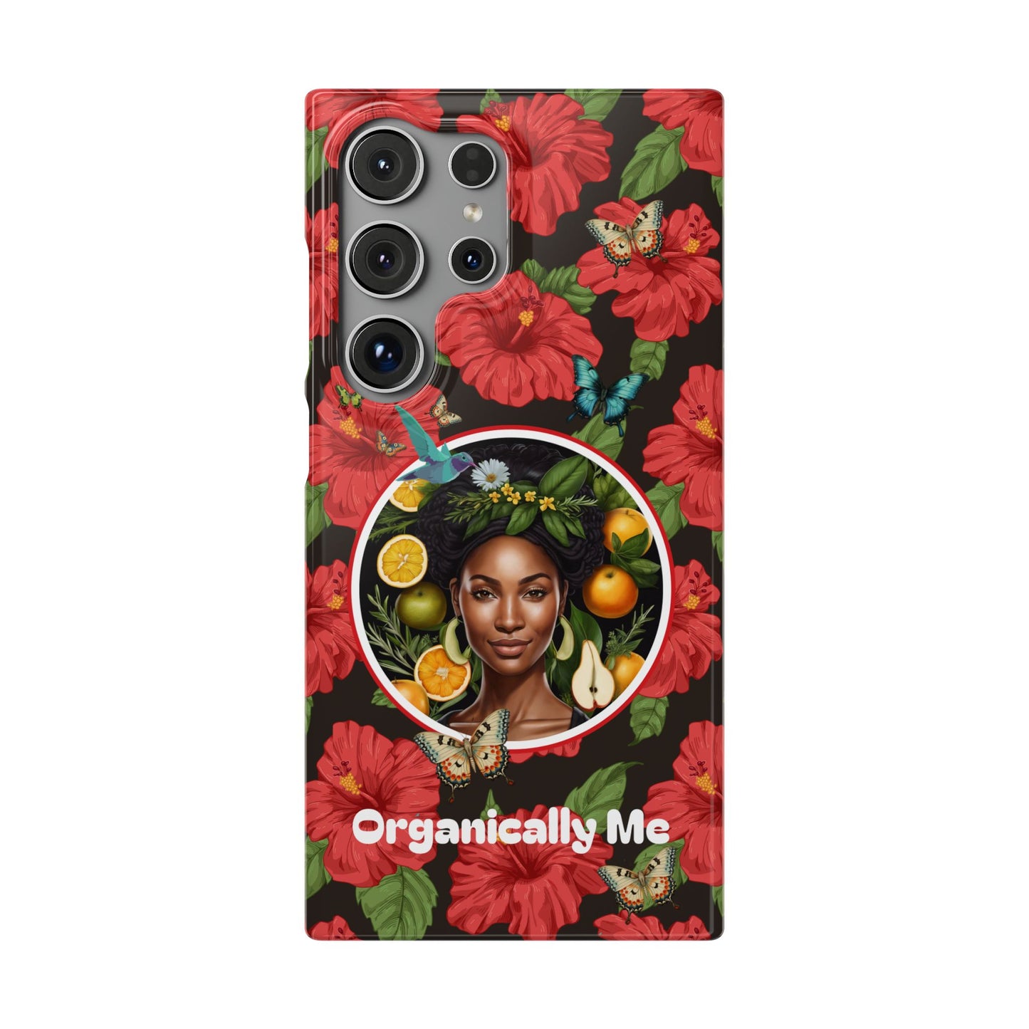 Organically Me Red and White Hibiscus Plant Garden Snap Phone Case with Black Woman, for iPhone and Android