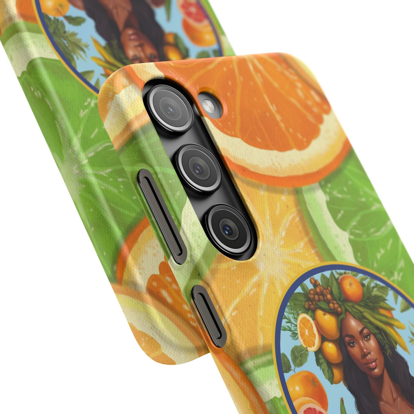 Organically Me Citrus Fruits Garden Snap Phone Case with Black Woman, Veggie Chic for Androids and iPhone models