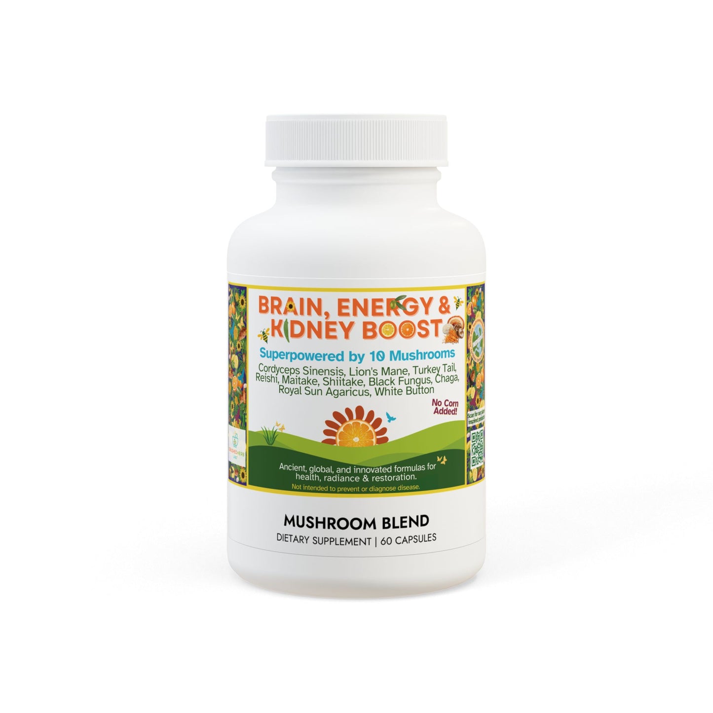 Brain, Energy & Kidney Boost, 10 Mushroom Vegan Supplement (60 Capsules)