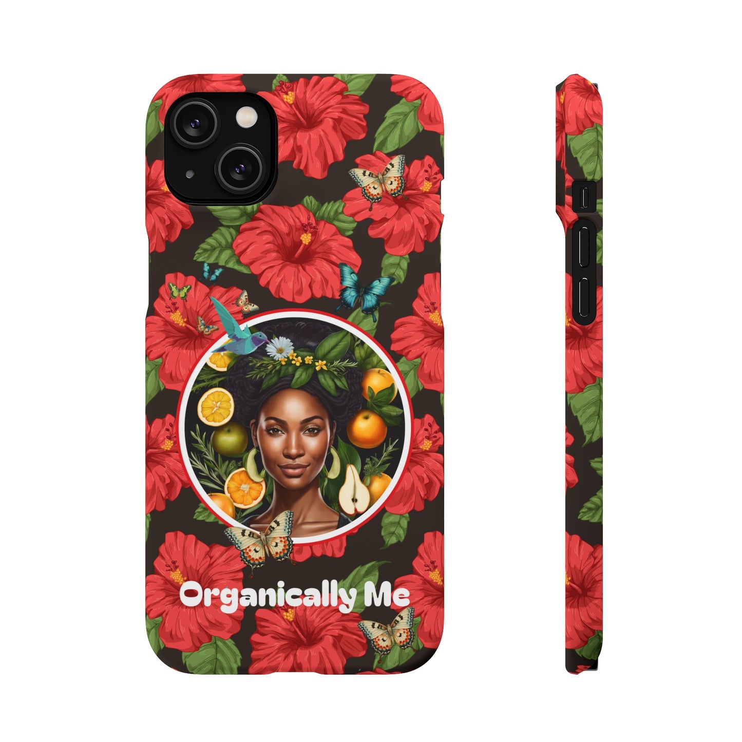 Organically Me Red and White Hibiscus Plant Garden Snap Phone Case with Black Woman, for iPhone and Android