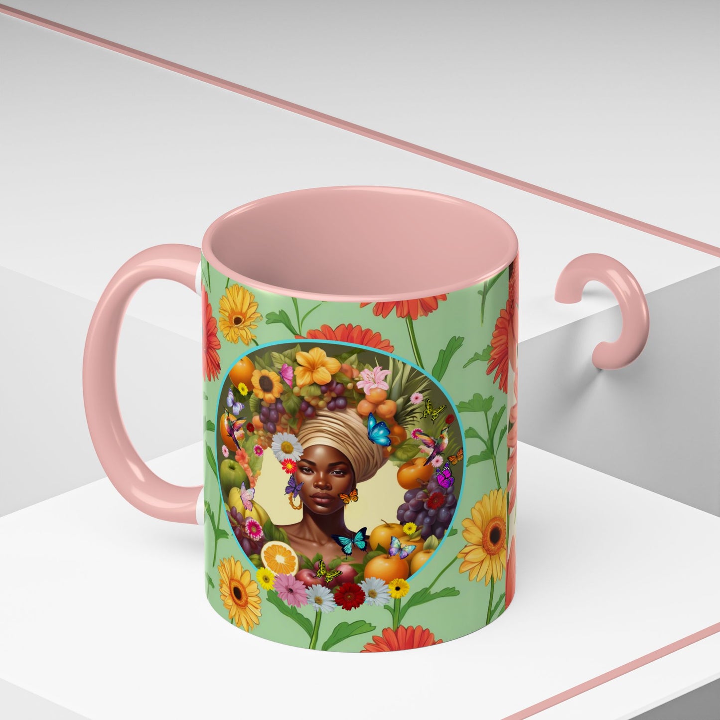 100% Organic Daisy Joy Plant Garden Vegan Ceramic Plant Mug, Black Woman Double Sided (11oz) 8 Color Combos