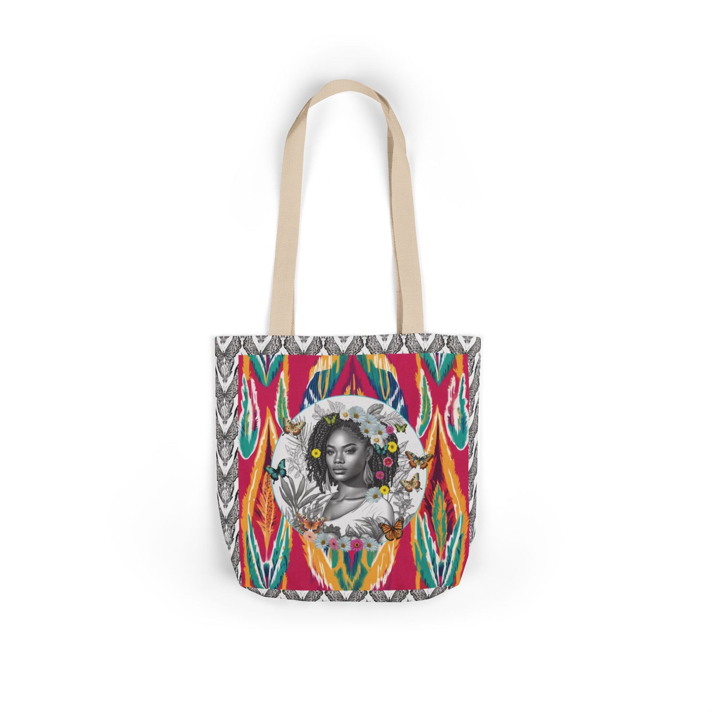 100% Me Ikat Laney Locs Garden-themed 13" tote bag, purse, workout bag, yoga bag with Black Women
