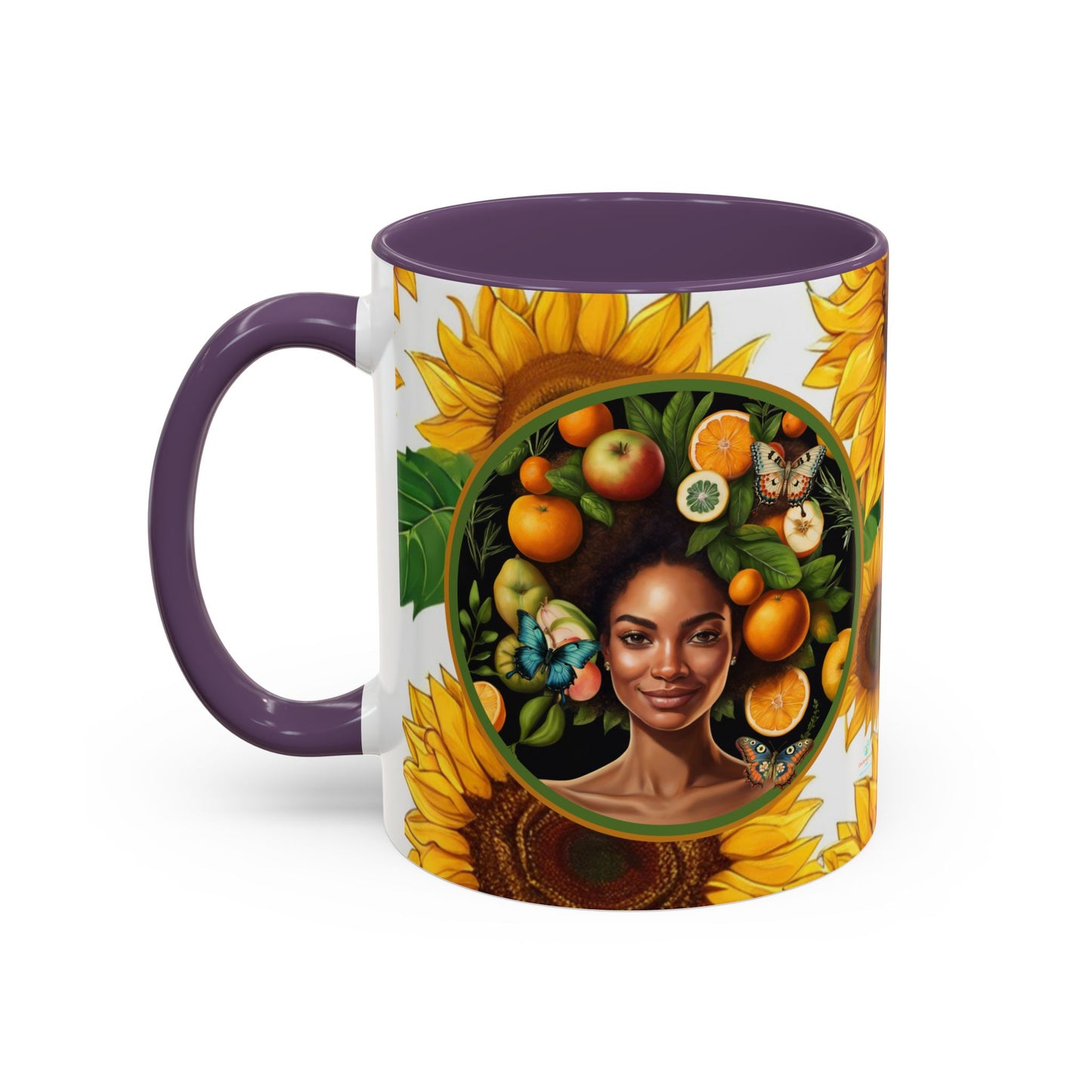 Organically Me Sunflower Plant Garden Vegan Ceramic Plant Mug with Black woman (11oz) 8 Color Combos