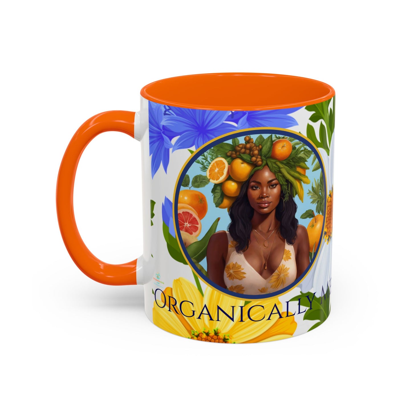 Organically Me Blue & Yellow Daisy Joyce Plant Garden Vegan Ceramic Plant Mug with Black woman (11oz) 8 Color Combos