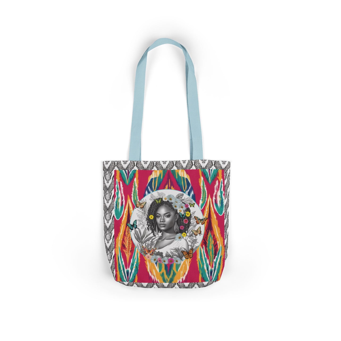 100% Me Ikat Laney Locs Garden-themed 13" tote bag, purse, workout bag, yoga bag with Black Women