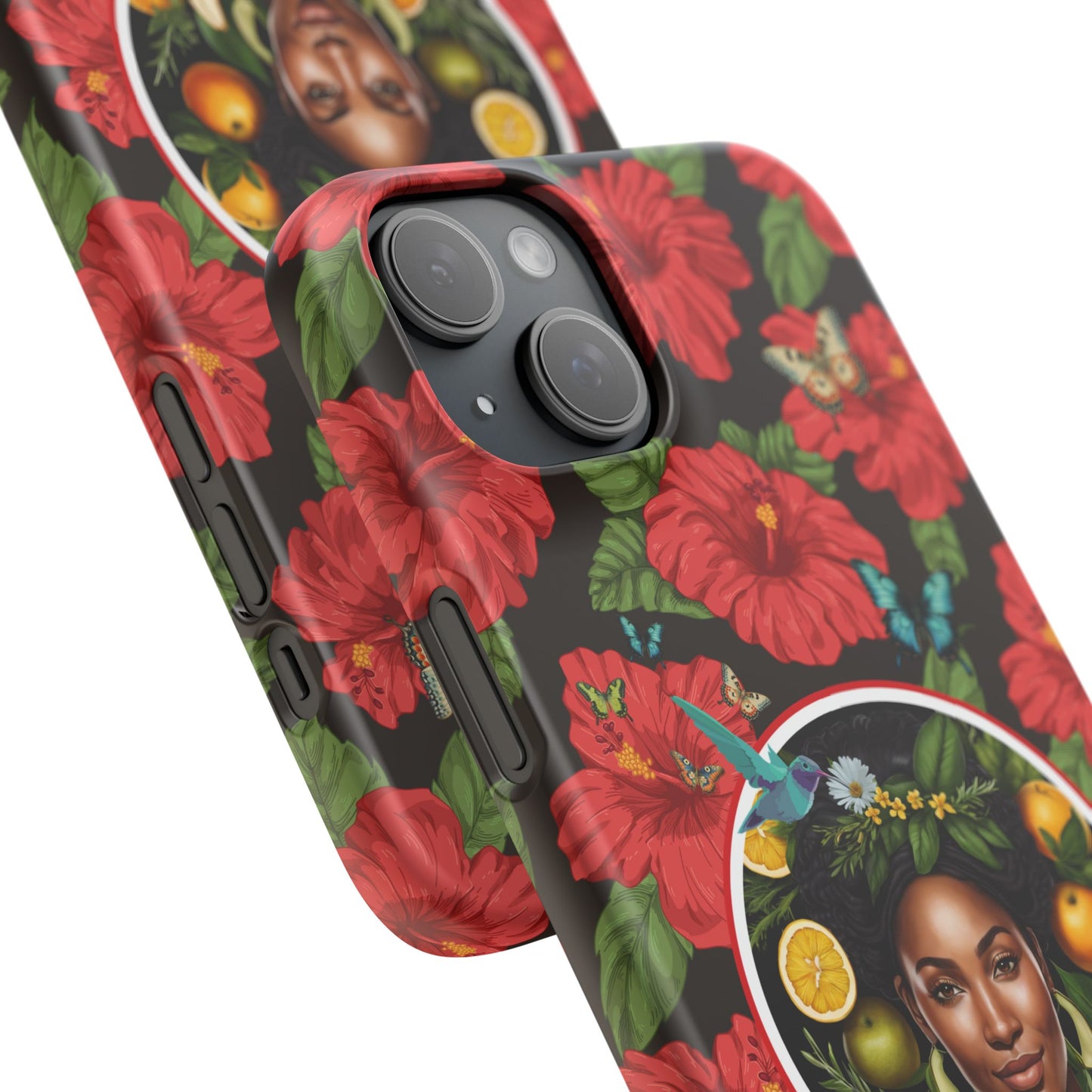 Organically Me Red and White Hibiscus Plant Garden Snap Phone Case with Black Woman, for iPhone and Android
