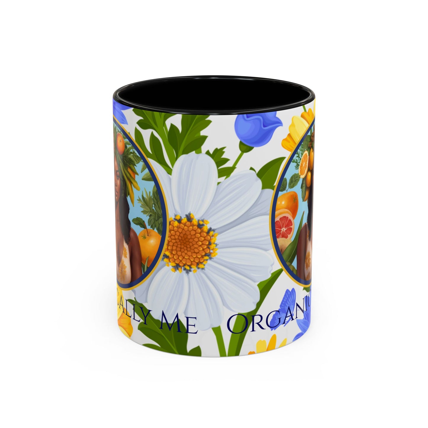 Organically Me Blue & Yellow Daisy Joyce Plant Garden Vegan Ceramic Plant Mug with Black woman (11oz) 8 Color Combos