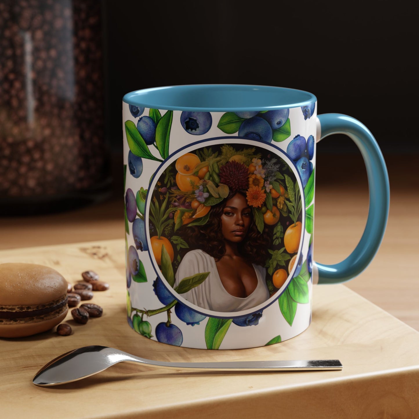 Organically Me Blueberry Plant Garden Vegan Ceramic Plant Mug with Black woman (11oz) 8 Color Combos