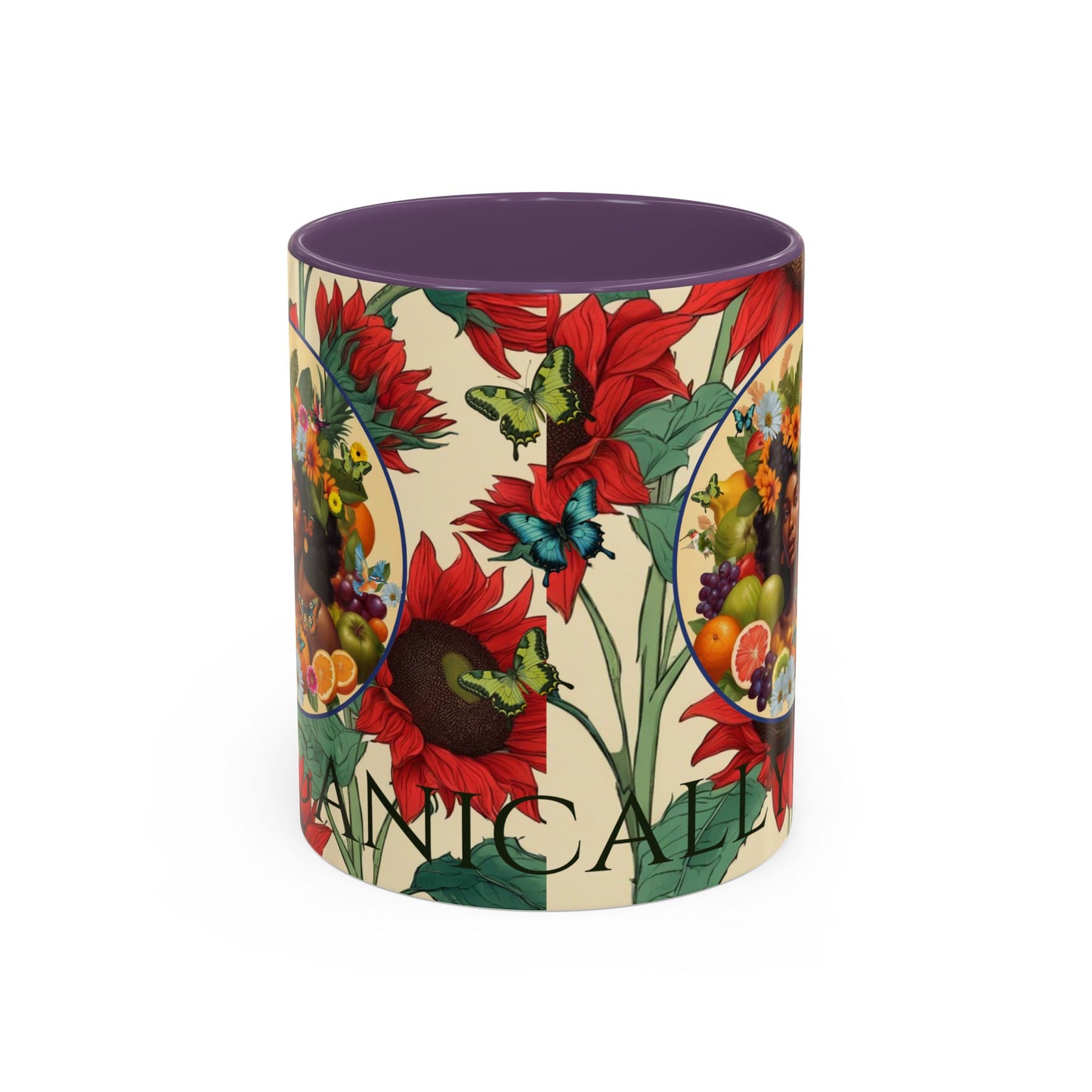 Organically Me Sunflower Red Plant Garden Vegan Ceramic Plant Mug with Black woman (11oz) 8 Color Combos
