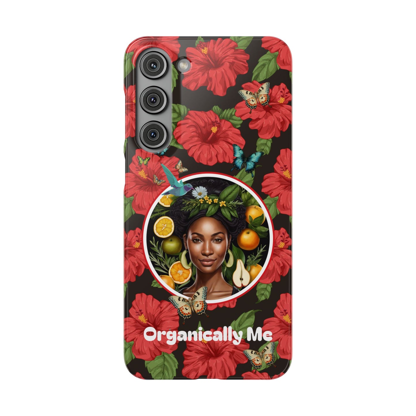 Organically Me Red and White Hibiscus Plant Garden Snap Phone Case with Black Woman, for iPhone and Android