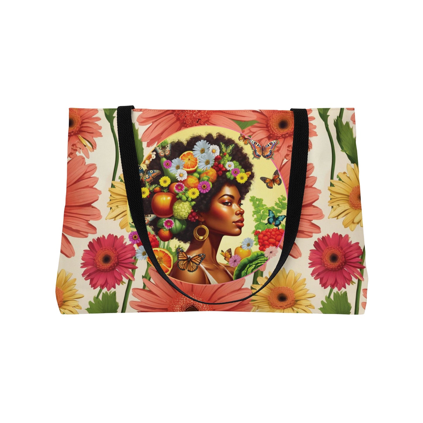 Organically Me A Joy Daisy Plant Garden-themed Large Weekender Tote Bag, workout bag, yoga bag with Black Women