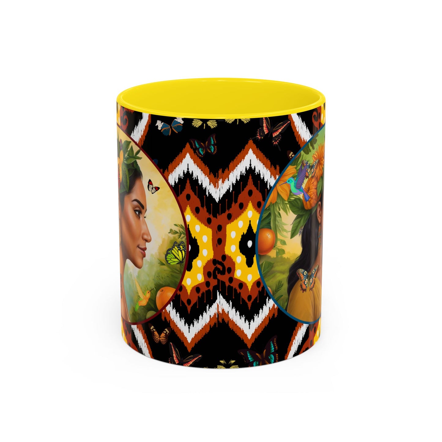 Organically Me A Tribal Butterfly Plant Garden Vegan Ceramic Plant Mug with Black woman (11oz) 8 Color Combos