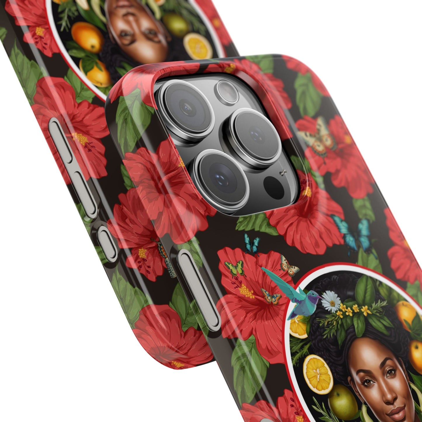 Organically Me Red and White Hibiscus Plant Garden Snap Phone Case with Black Woman, for iPhone and Android