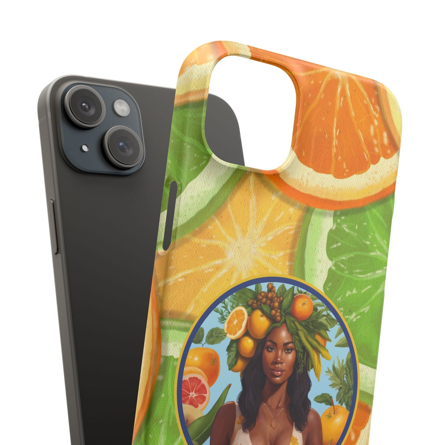 Organically Me Citrus Fruits Garden Snap Phone Case with Black Woman, Veggie Chic for Androids and iPhone models