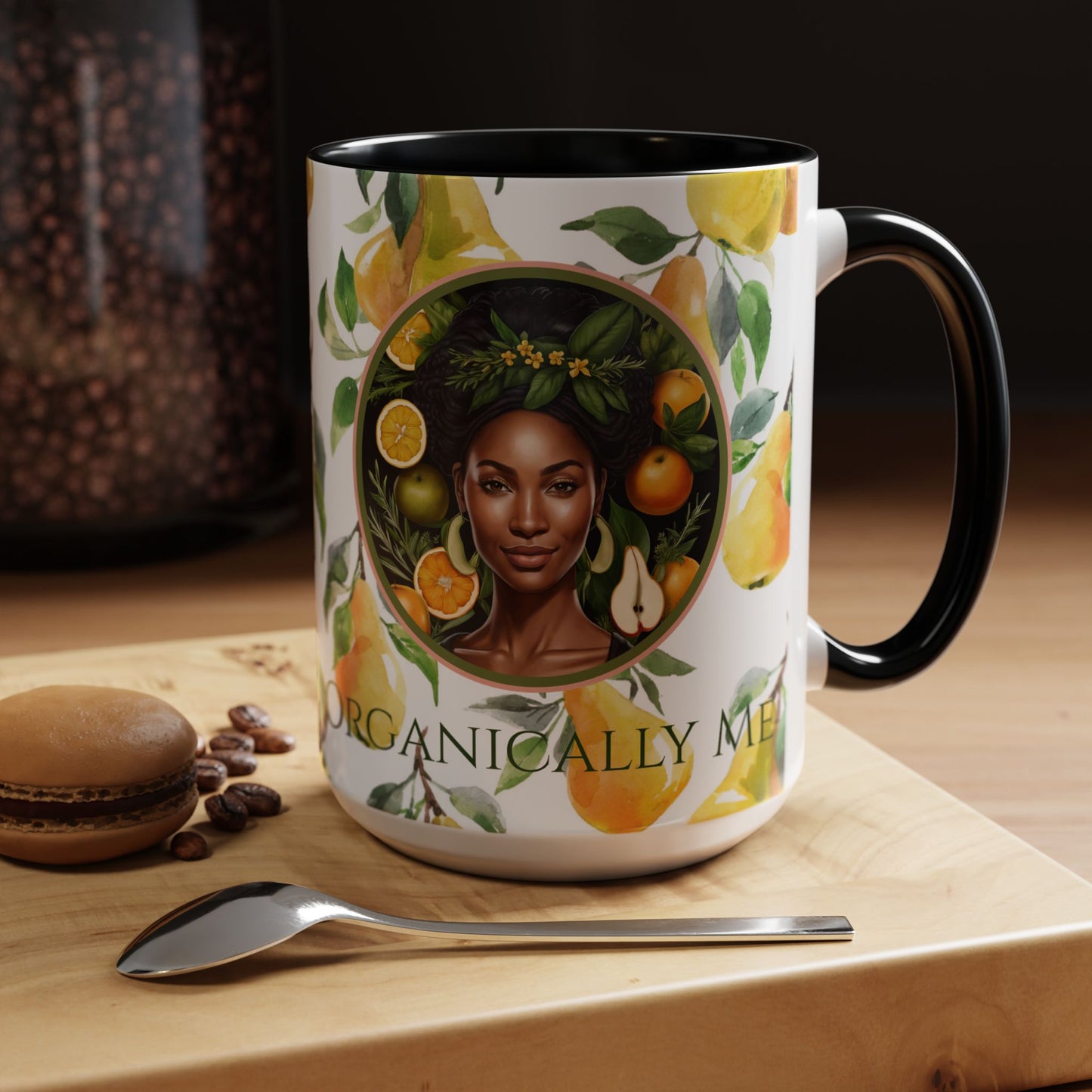 Organically Me Yellow Pear Plant Garden Vegan Ceramic Plant Mug with Black woman (11oz) 8 Color Combos