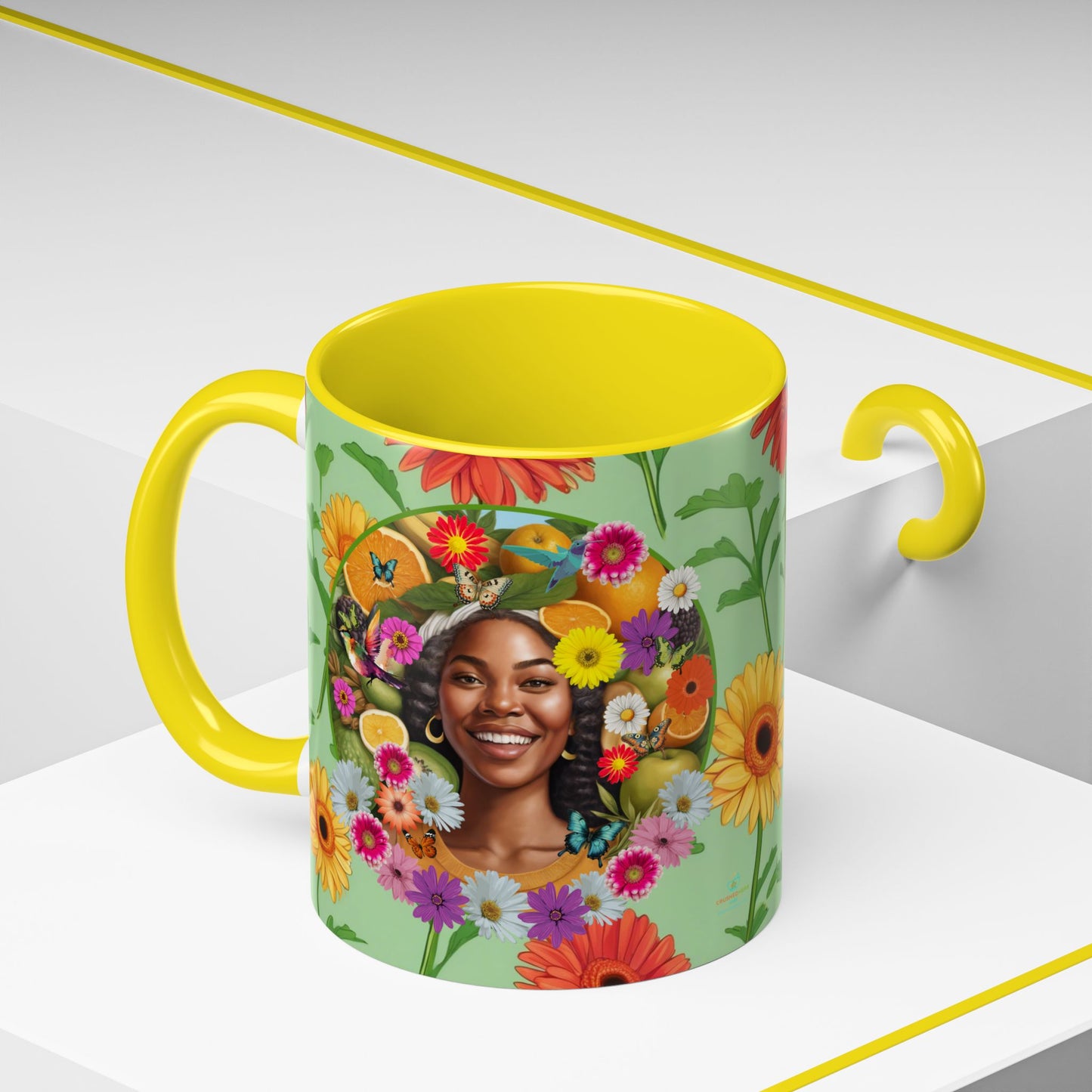 Organically Me A Joy Daisy Plant Garden Vegan Ceramic Plant Mug with Black woman (11oz) 8 Color Combos