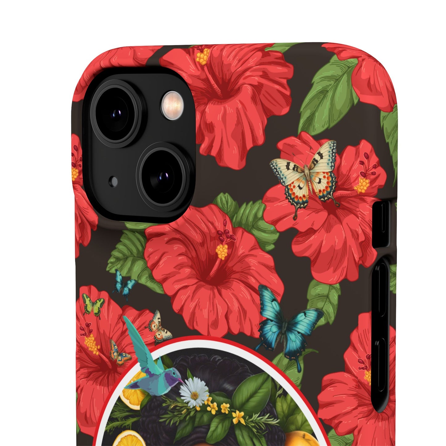Organically Me Red and White Hibiscus Plant Garden Snap Phone Case with Black Woman, for iPhone and Android