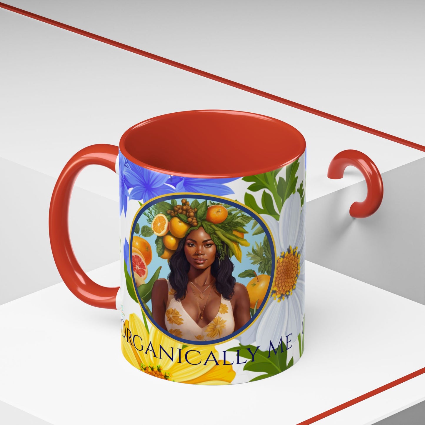 Organically Me Blue & Yellow Daisy Joyce Plant Garden Vegan Ceramic Plant Mug with Black woman (11oz) 8 Color Combos