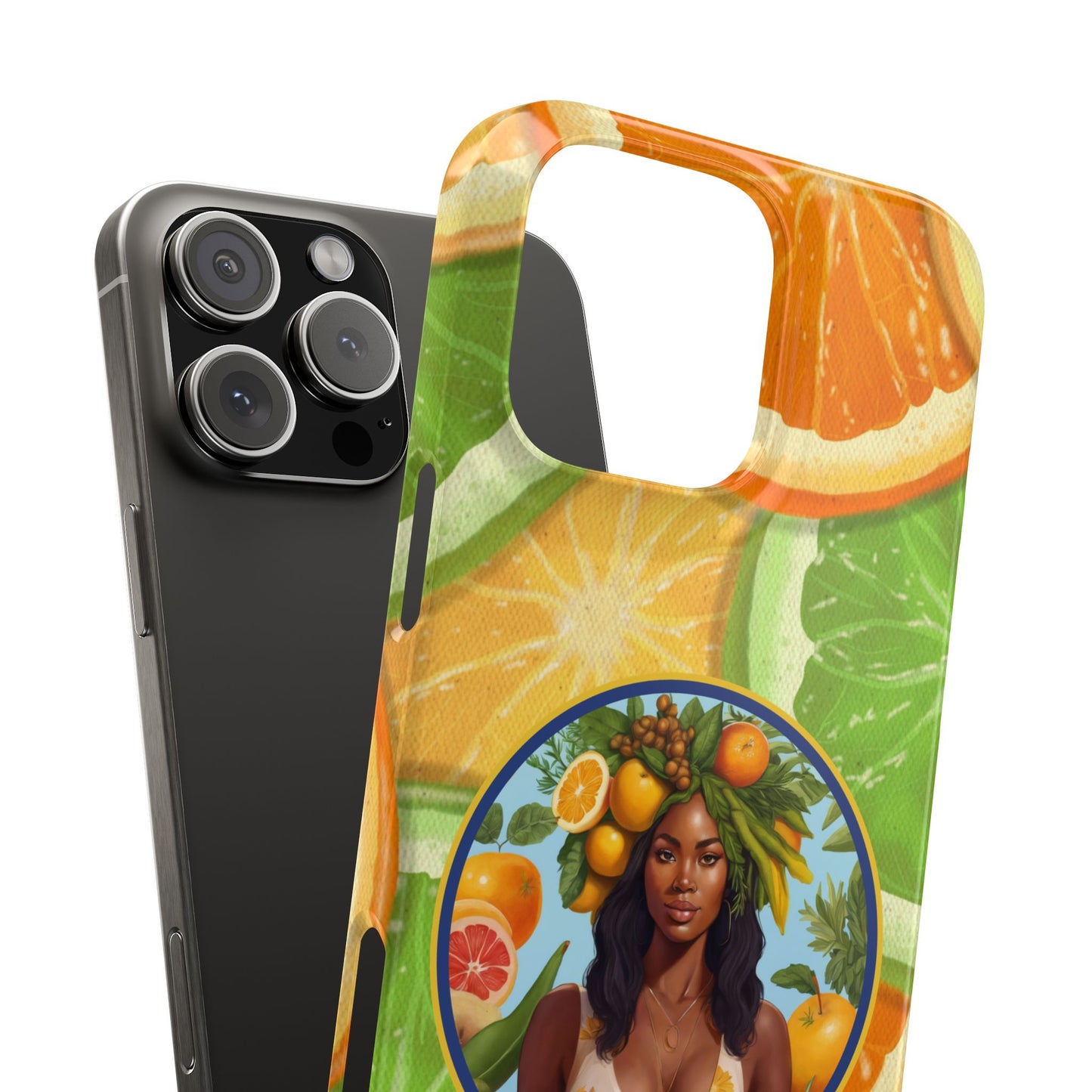 Organically Me Citrus Fruits Garden Snap Phone Case with Black Woman, Veggie Chic for Androids and iPhone models