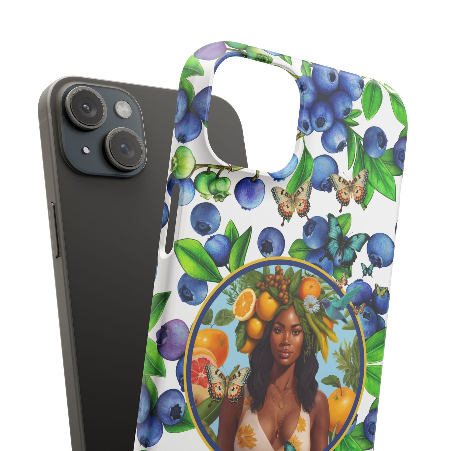 Organically Me Blueberry Plant B Garden Snap Phone Case with Black Woman, for iPhone and Android