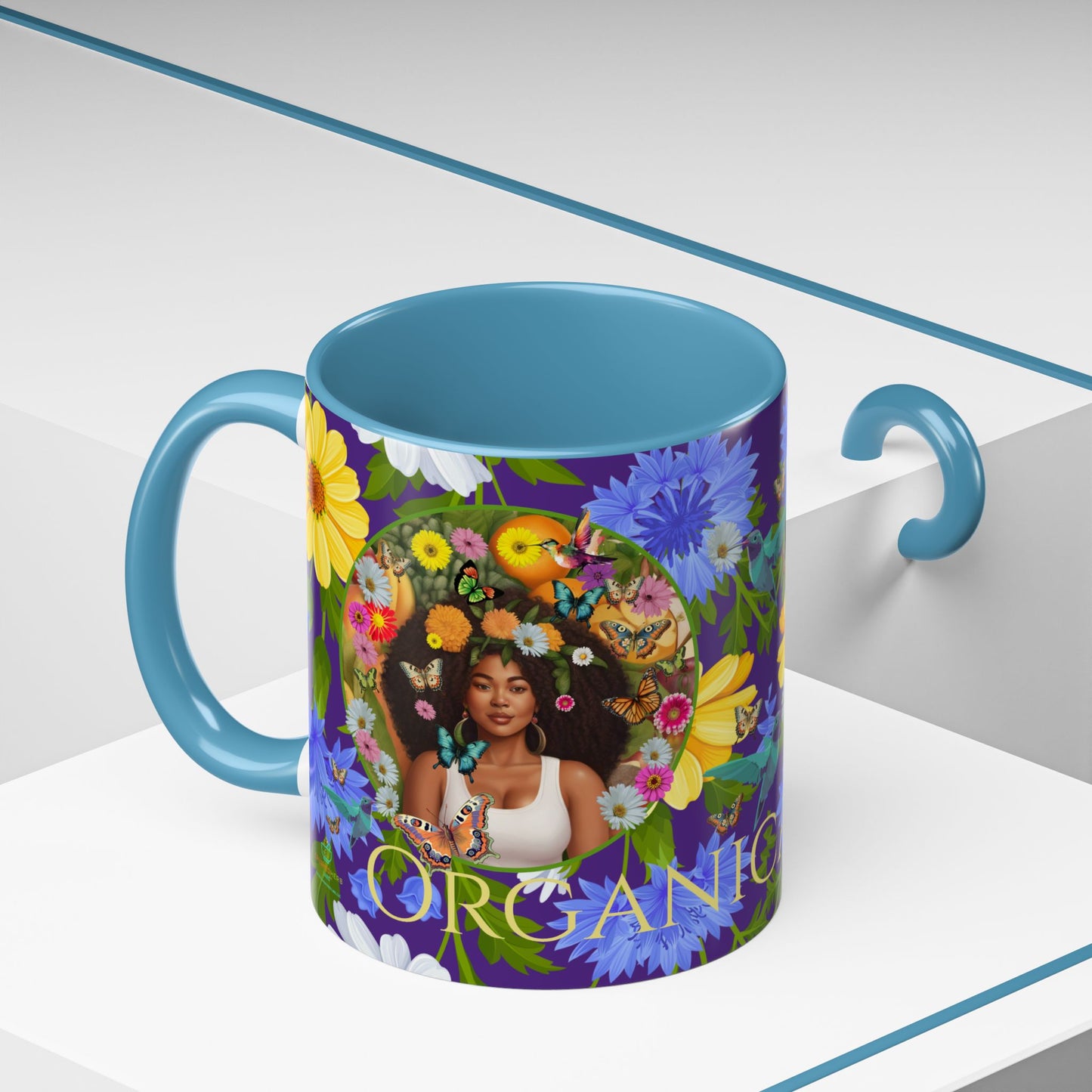 100% Organic Blue Gwen Plant Garden Vegan Ceramic Plant Mug with (11 or 15 oz) 8 Color Combos