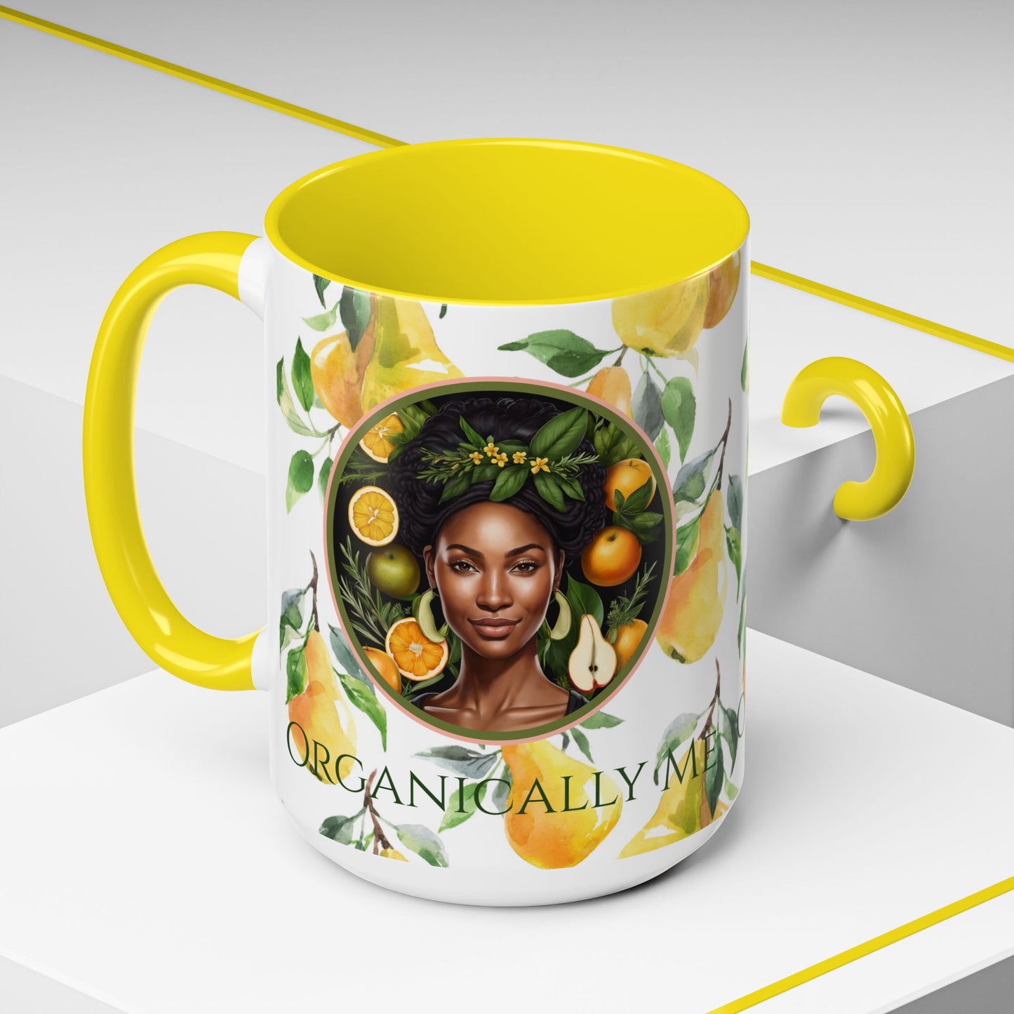 Organically Me Yellow Pear Plant Garden Vegan Ceramic Plant Mug with Black woman (11oz) 8 Color Combos