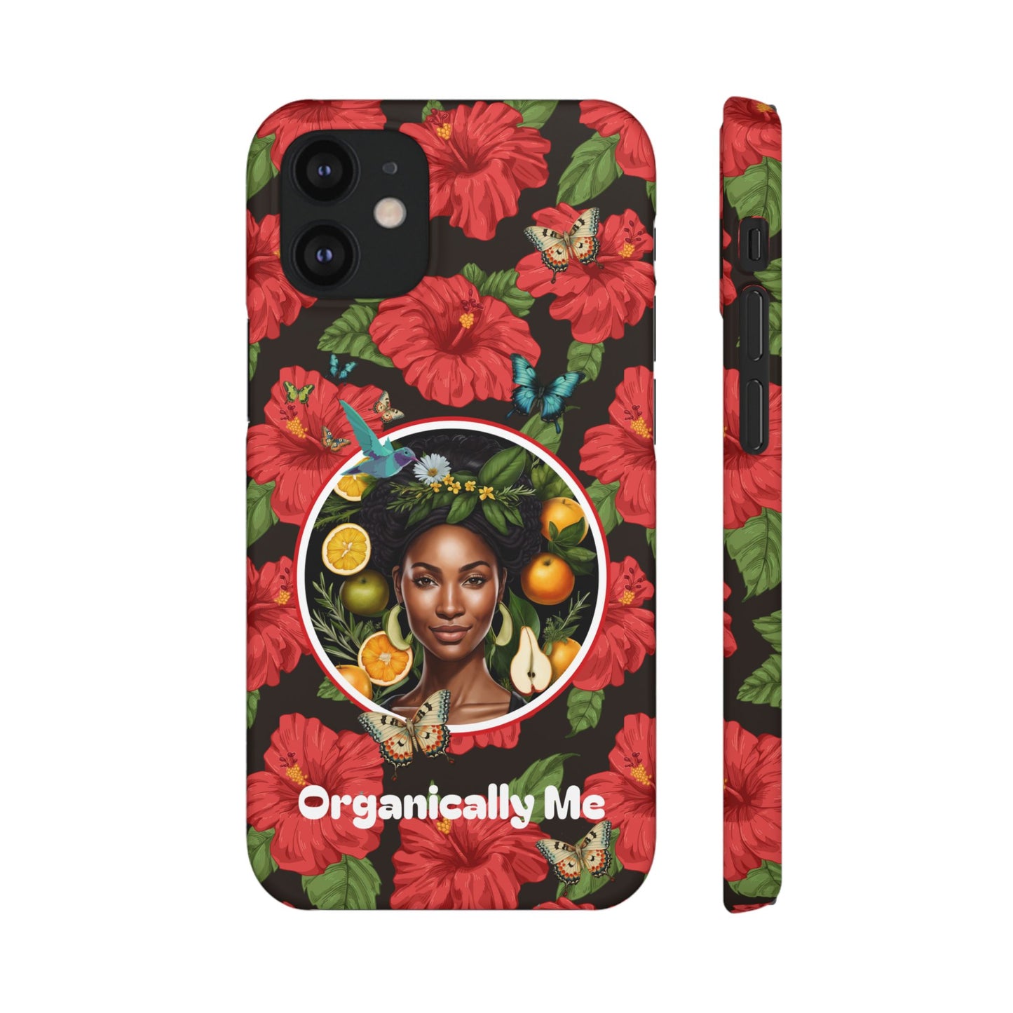 Organically Me Red and White Hibiscus Plant Garden Snap Phone Case with Black Woman, for iPhone and Android