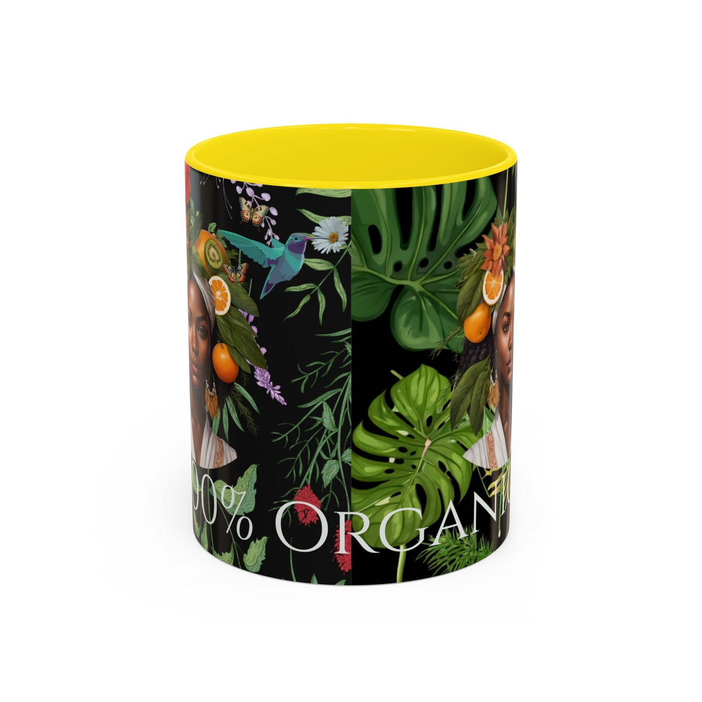 100% Organic Black Jungle Plant Garden Vegan Ceramic Plant Mug with (11oz) 8 Color Combos Double-Side Design