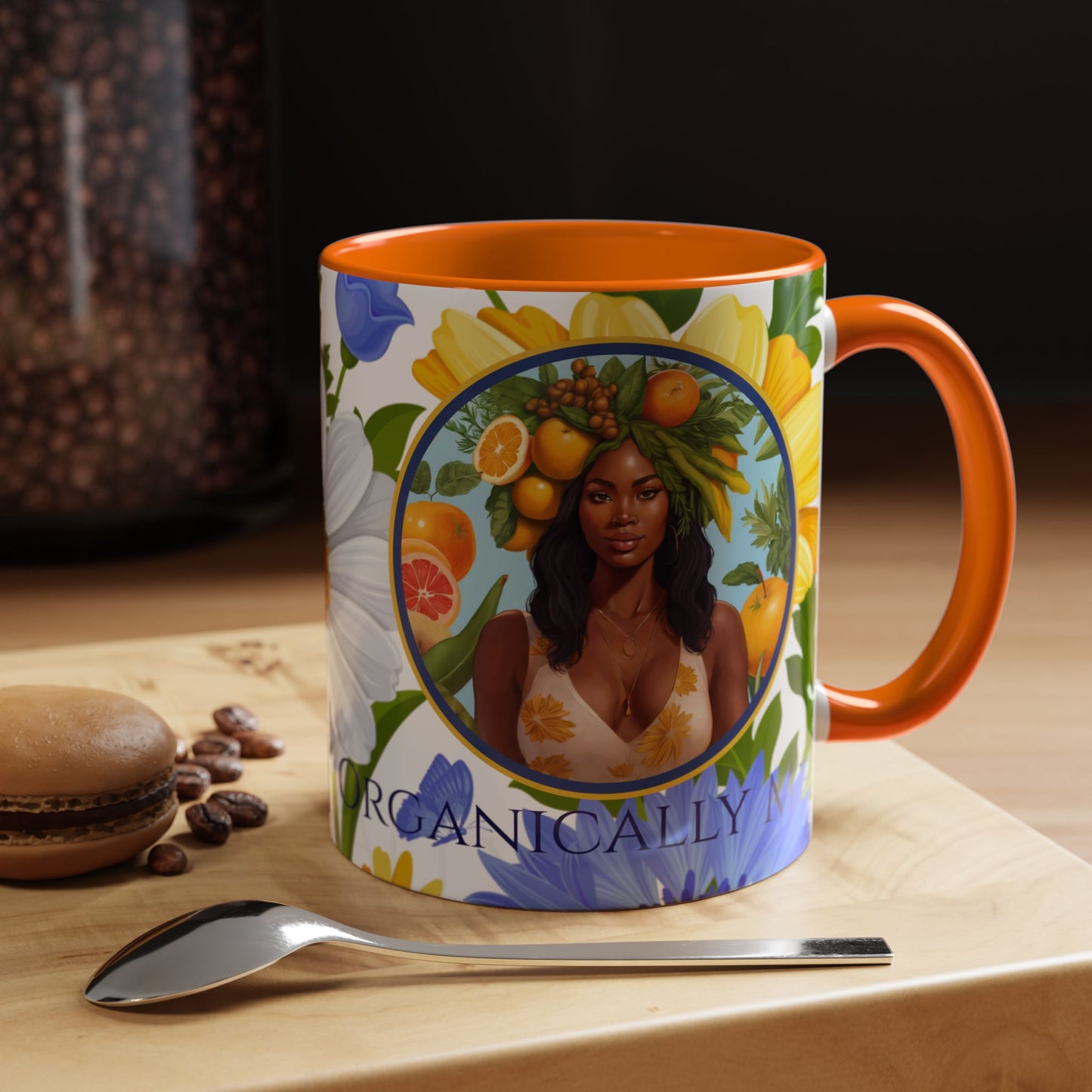 Organically Me Blue & Yellow Daisy Joyce Plant Garden Vegan Ceramic Plant Mug with Black woman (11oz) 8 Color Combos