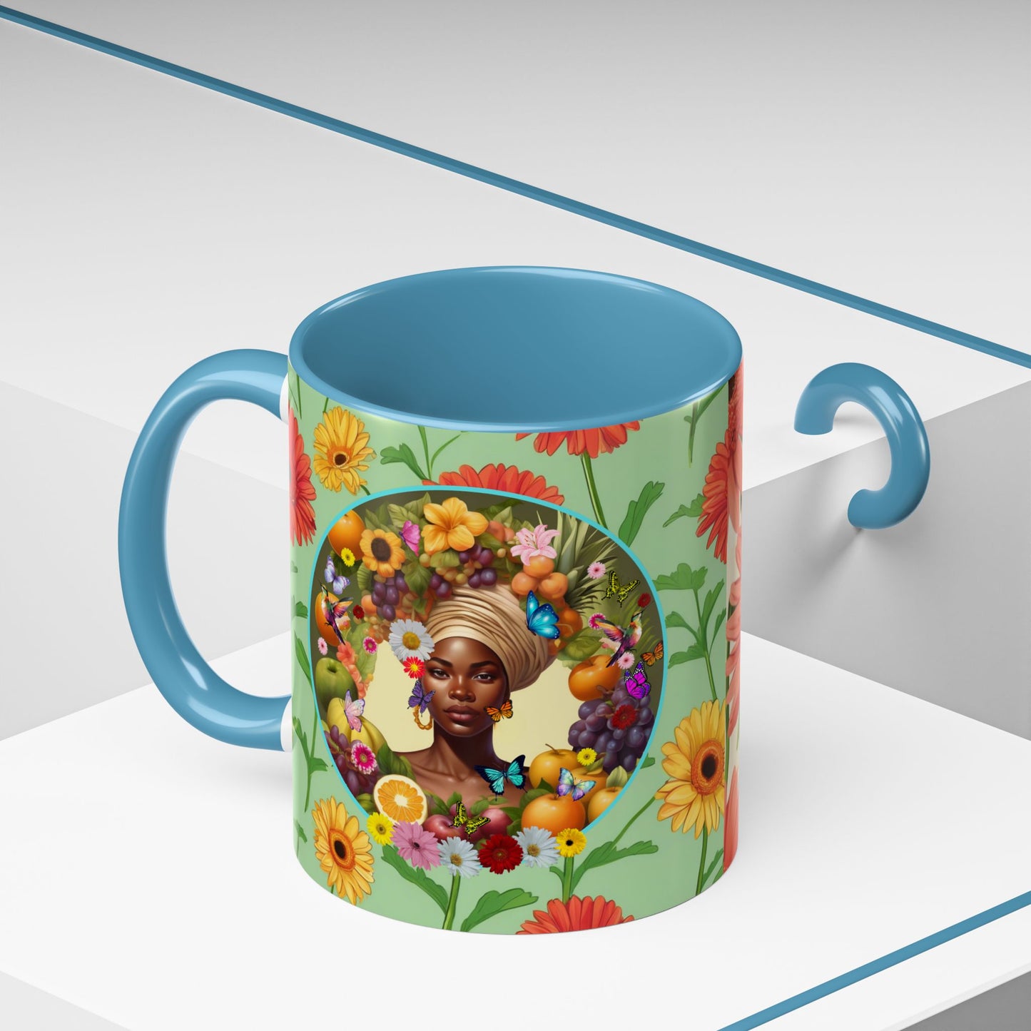 100% Organic Daisy Joy Plant Garden Vegan Ceramic Plant Mug, Black Woman Double Sided (11oz) 8 Color Combos