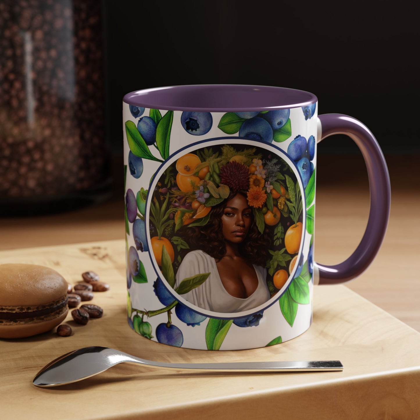 Organically Me Blueberry Plant Garden Vegan Ceramic Plant Mug with Black woman (11oz) 8 Color Combos