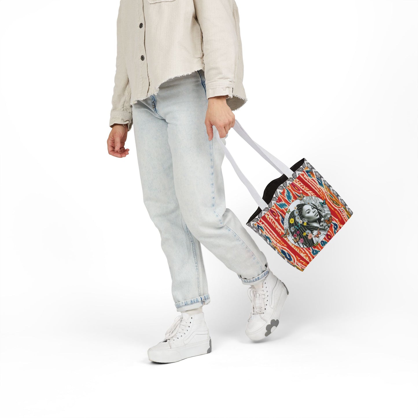 100% Me Ikat Laney Locs Garden-themed 13" tote bag, purse, workout bag, yoga bag with Black Women